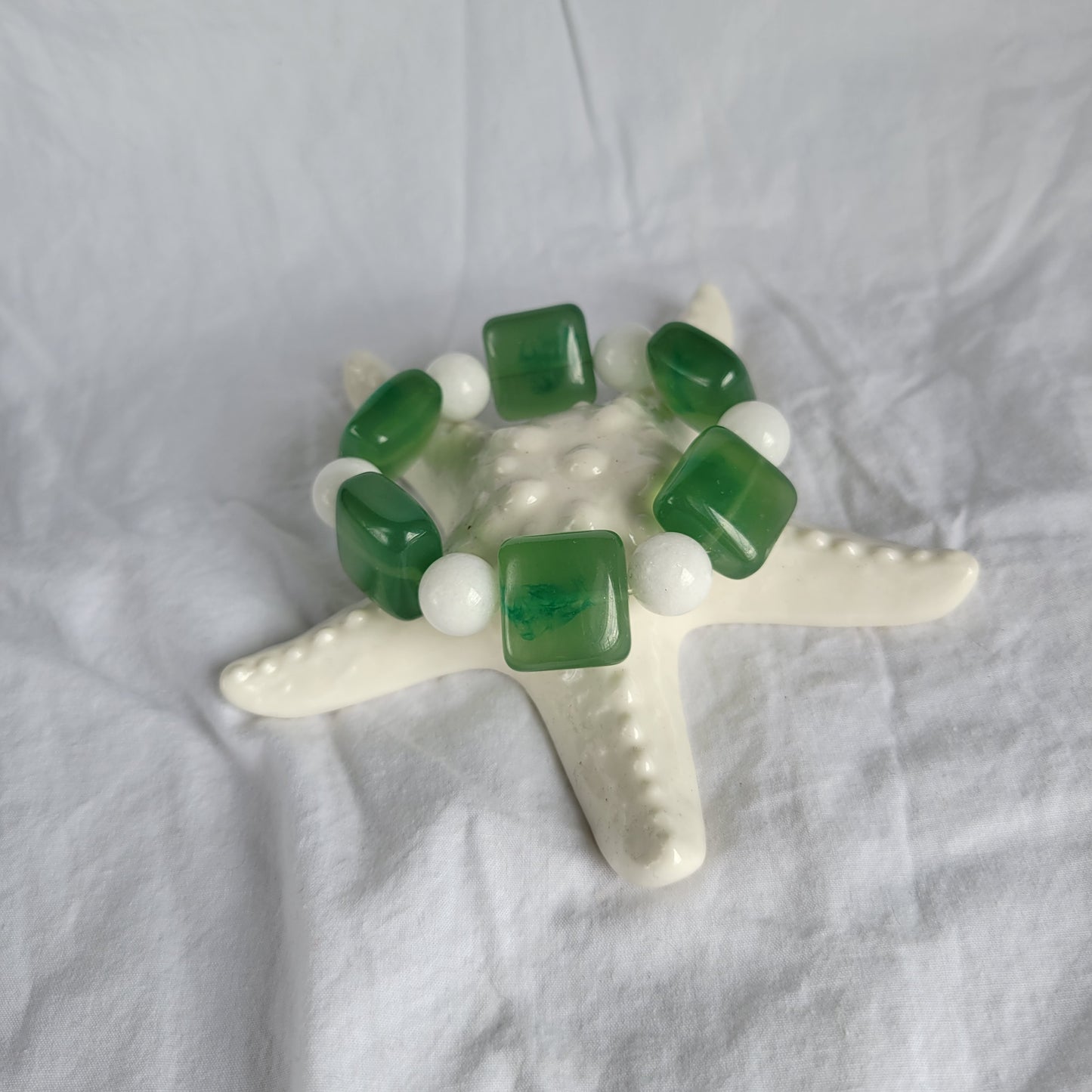 Green & White Beaded Bracelet