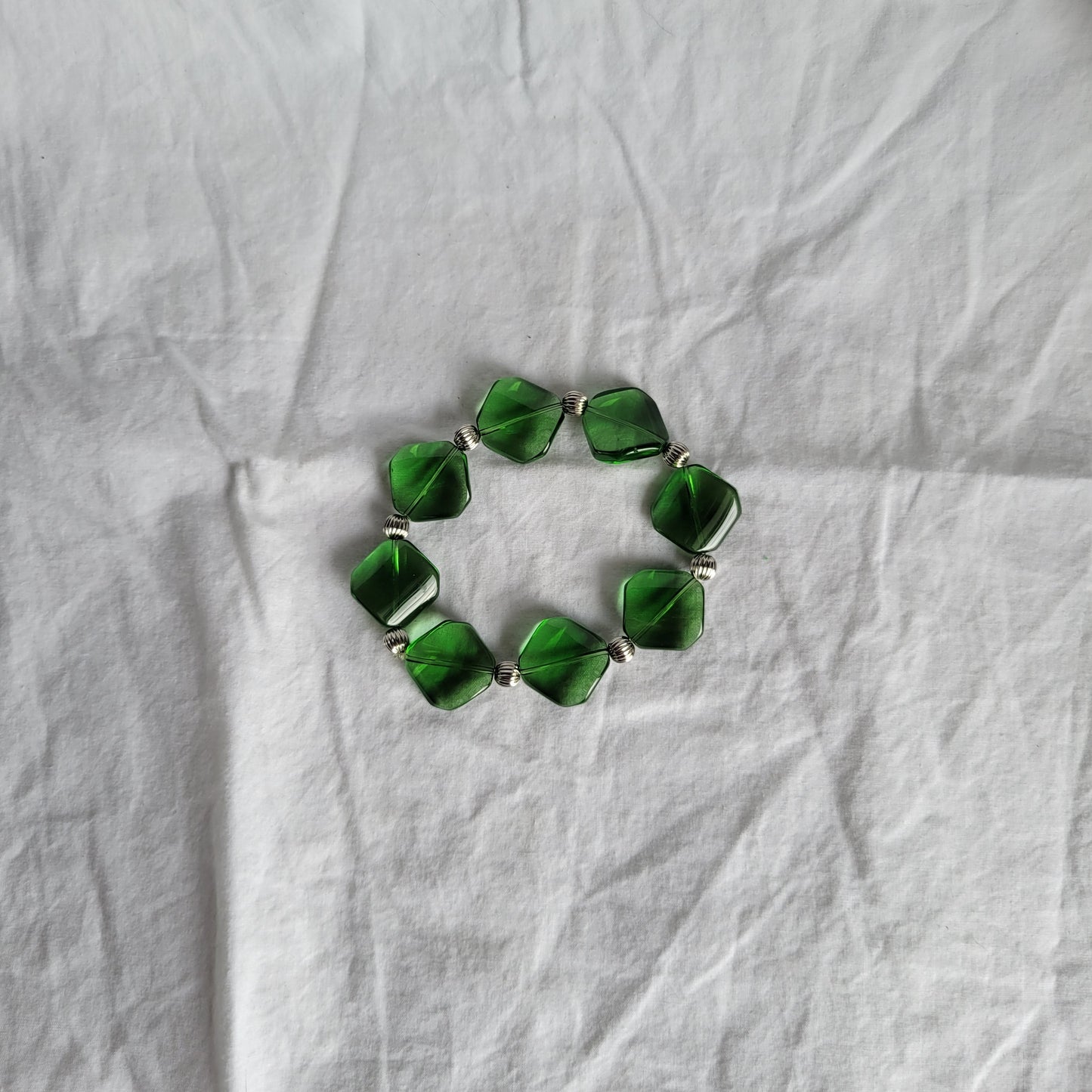 Green and Silver Beaded Bracelet