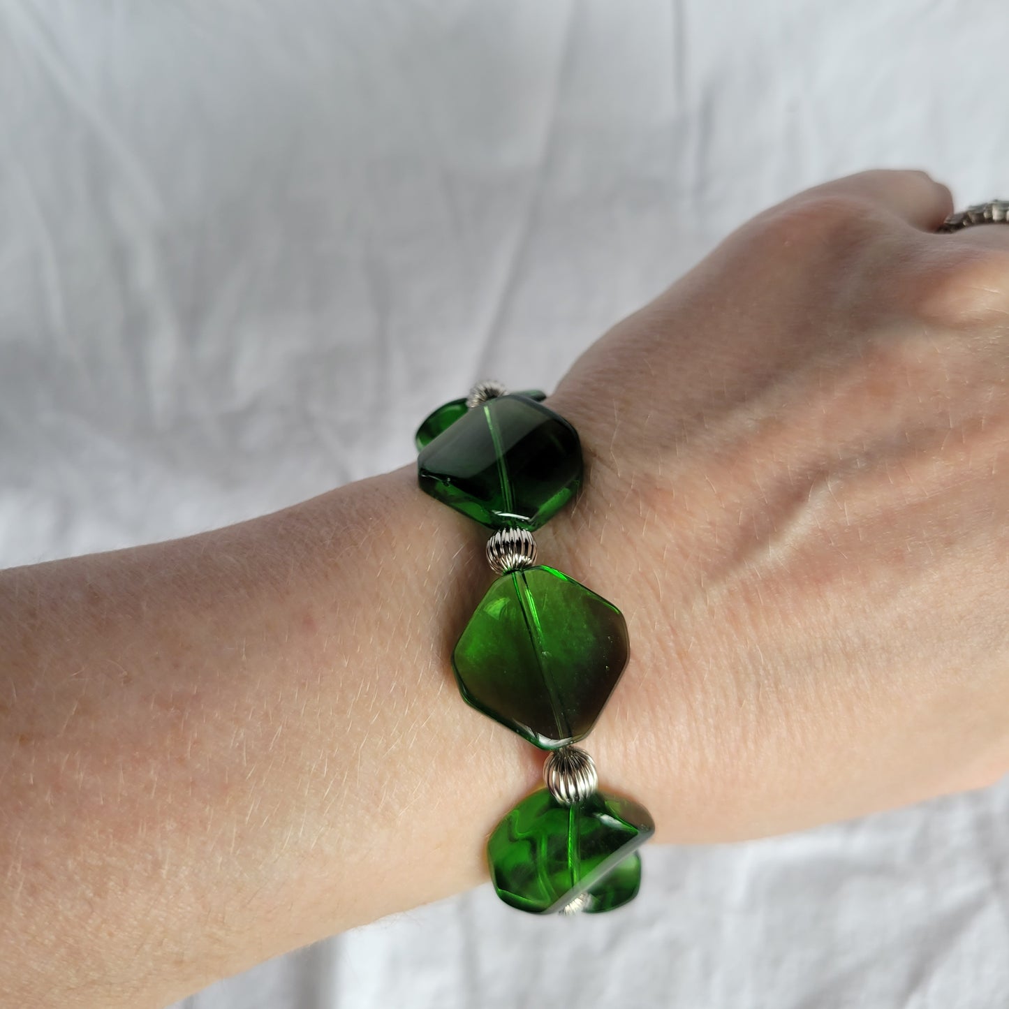Green and Silver Beaded Bracelet