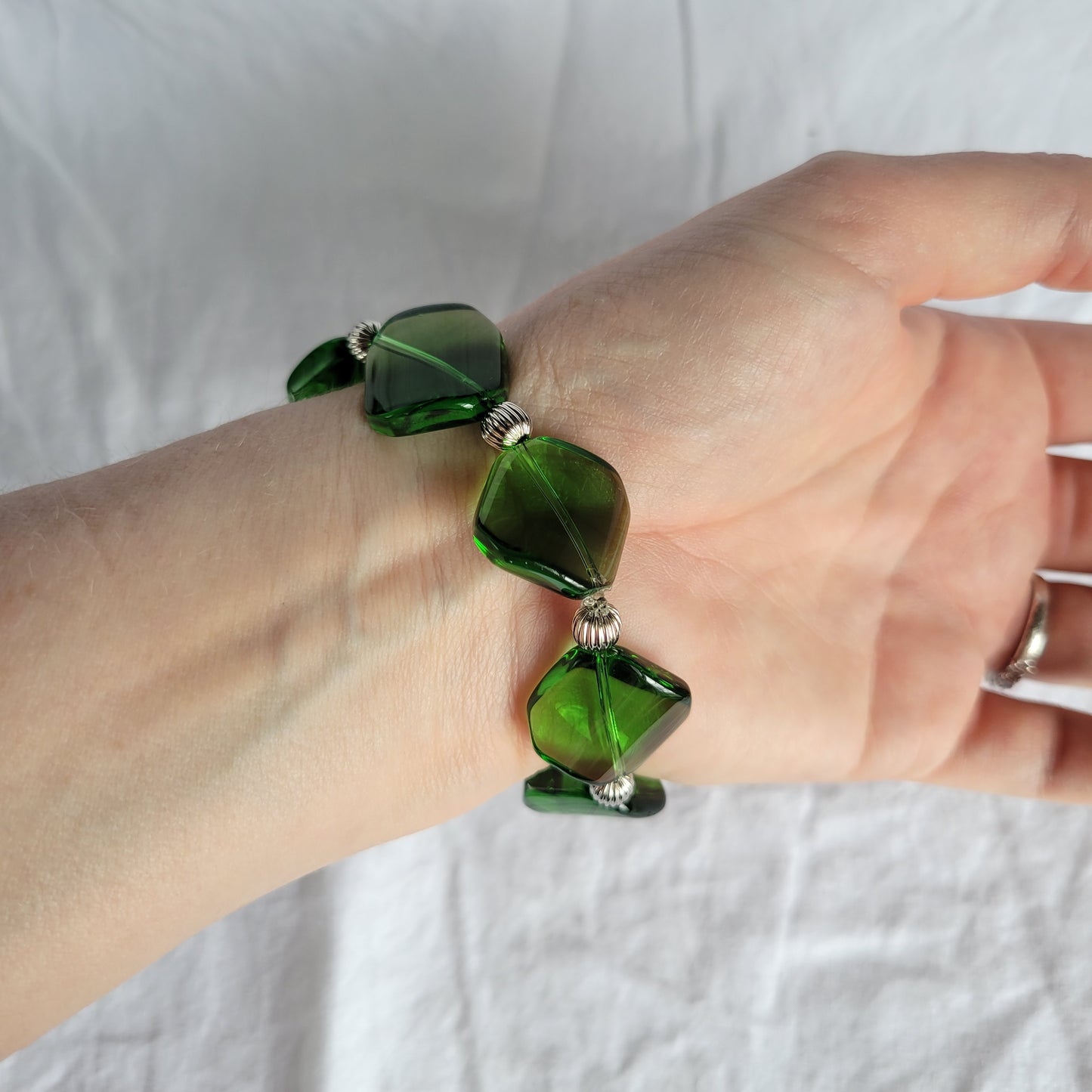 Green and Silver Beaded Bracelet