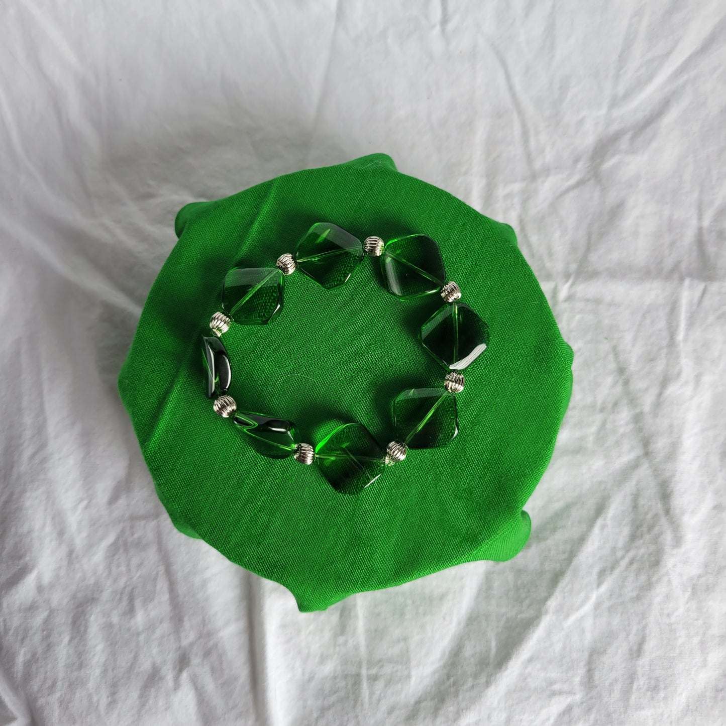 Green and Silver Beaded Bracelet