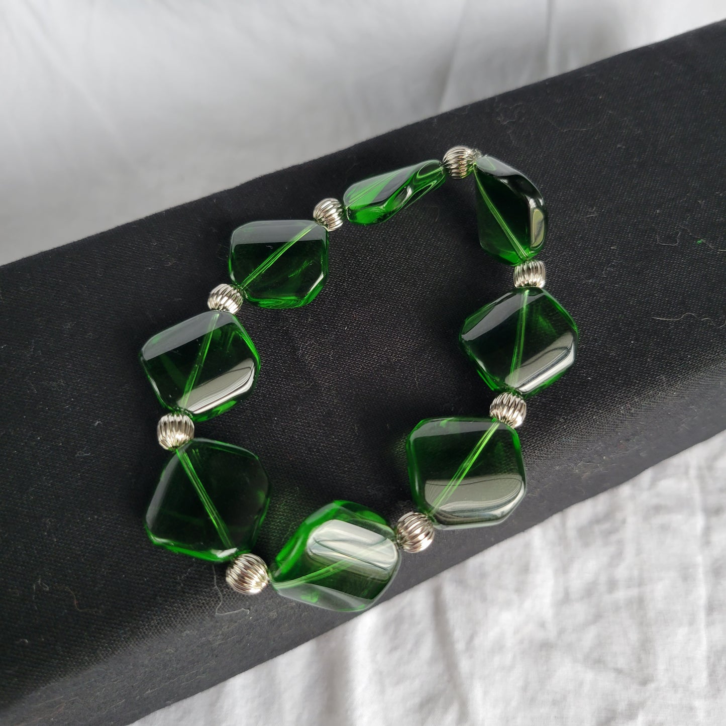 Green and Silver Beaded Bracelet
