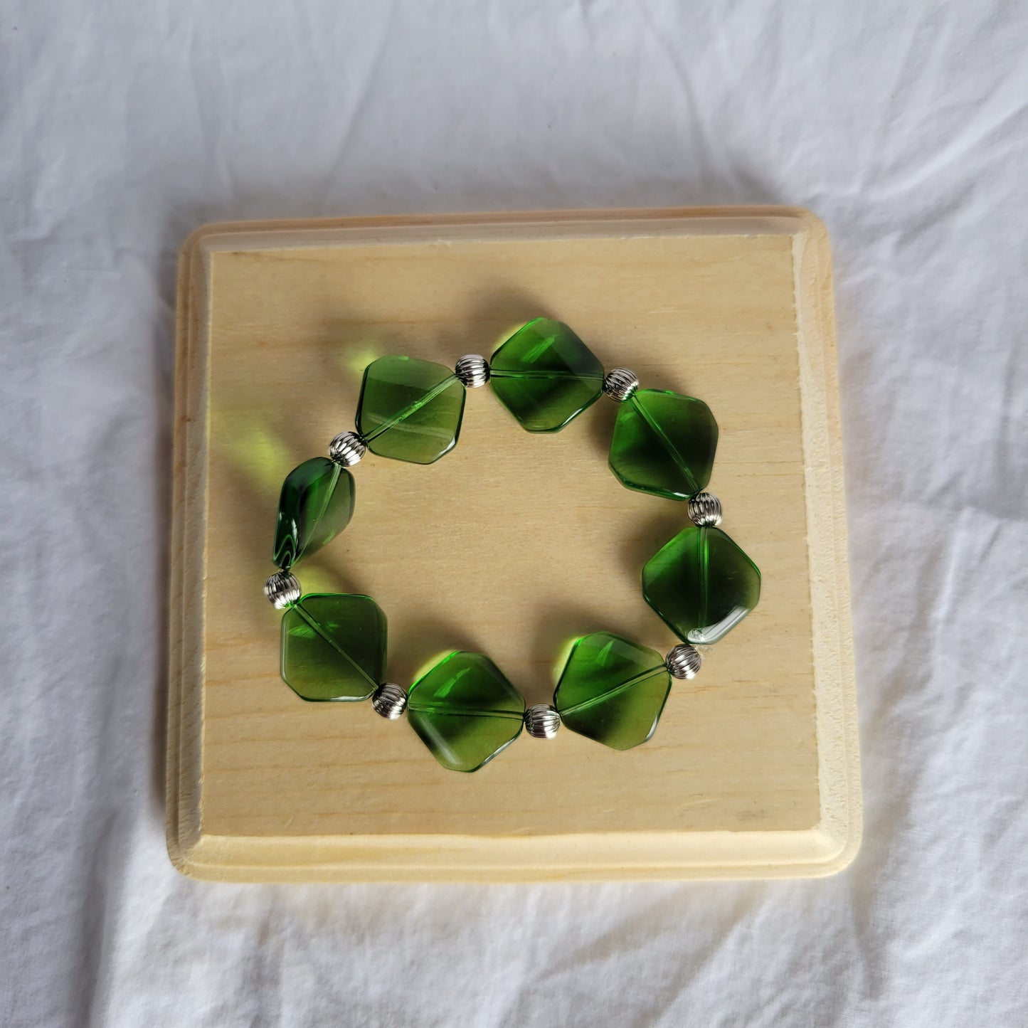 Green and Silver Beaded Bracelet