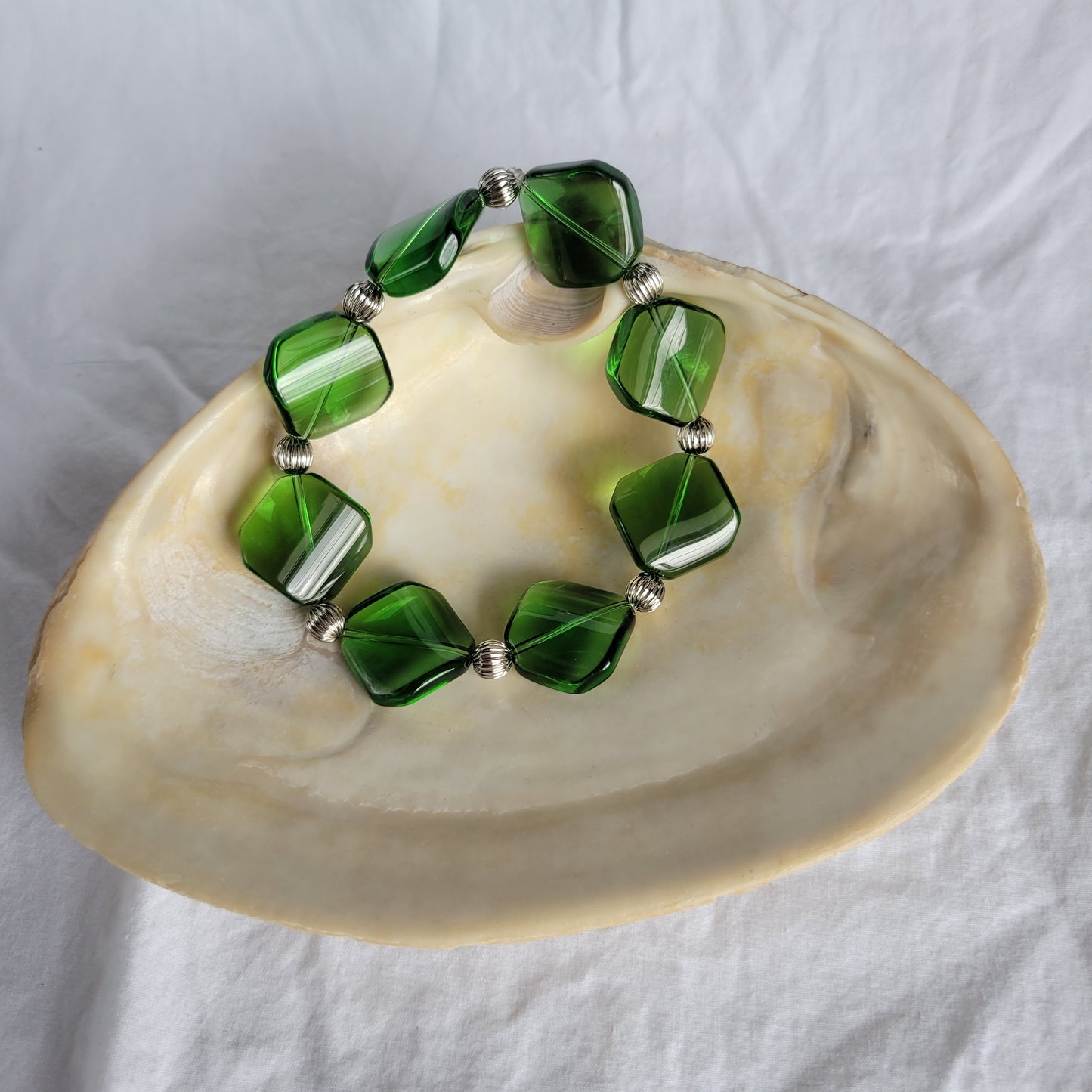 Green and Silver Beaded Bracelet