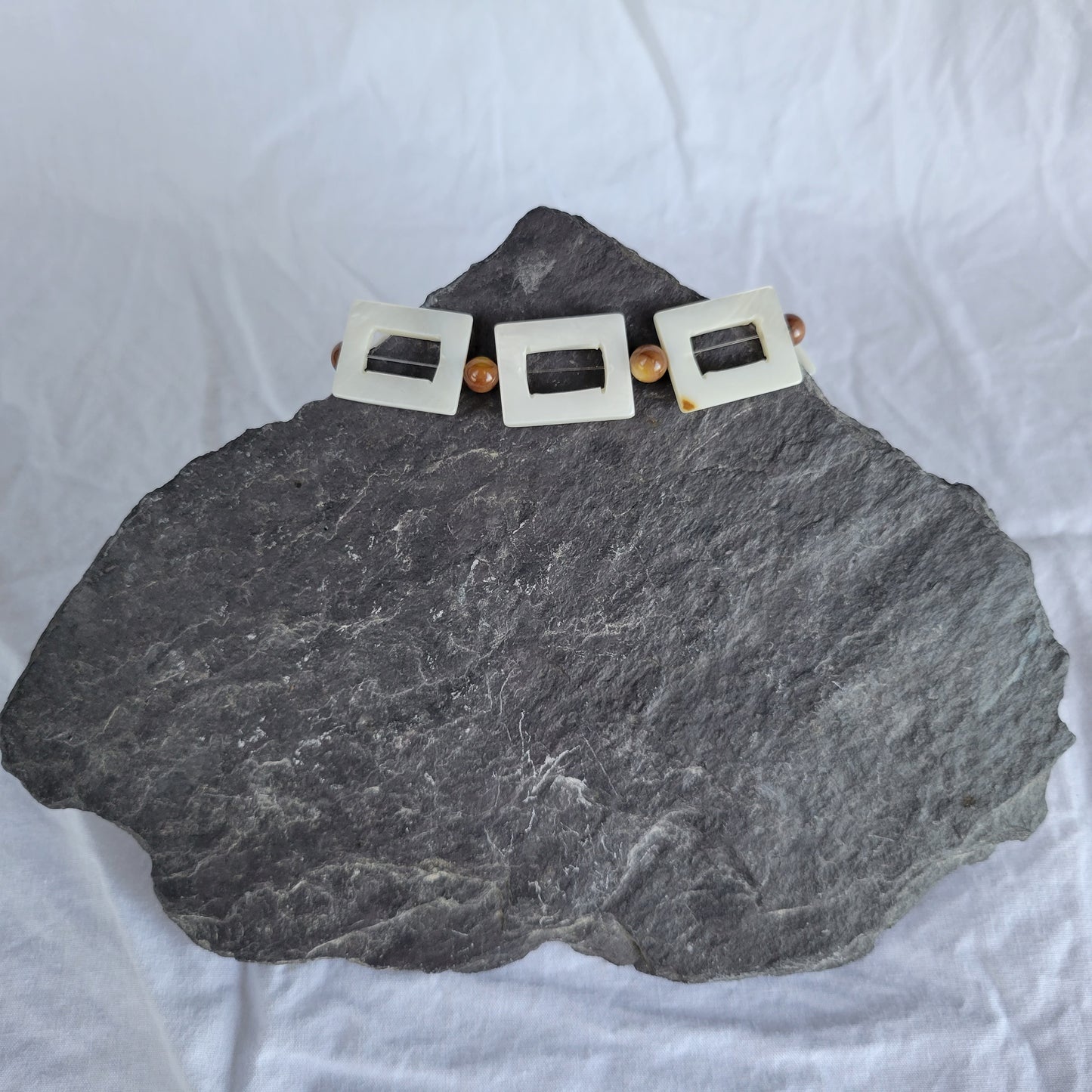 White Shell and Brown Glass Bracelet