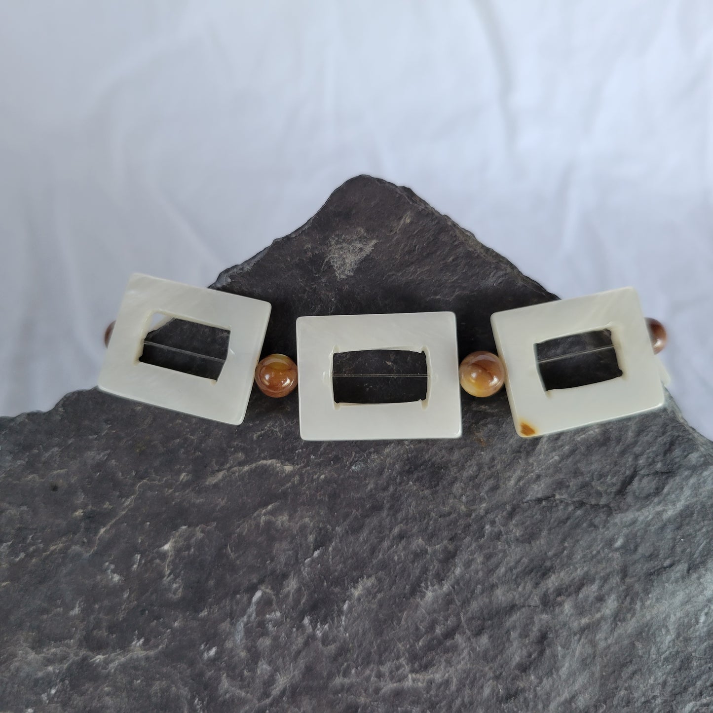 White Shell and Brown Glass Bracelet