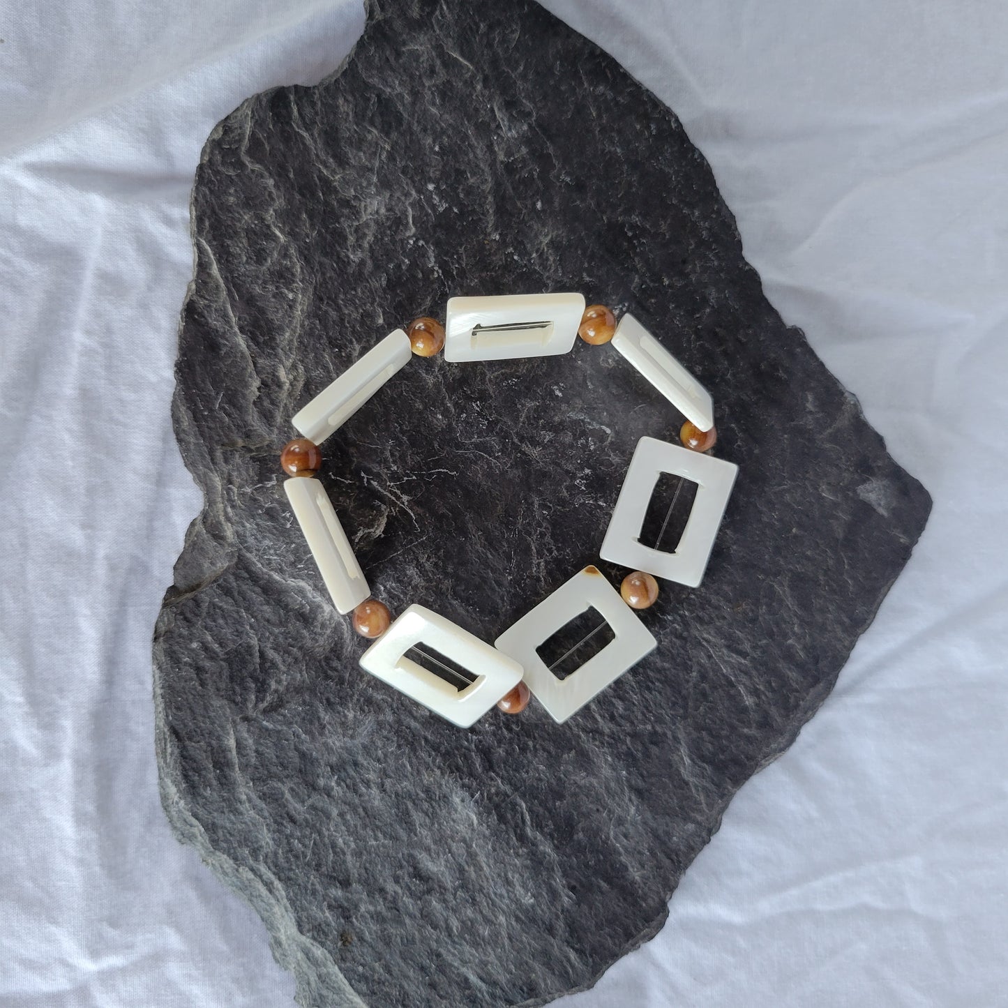 White Shell and Brown Glass Bracelet