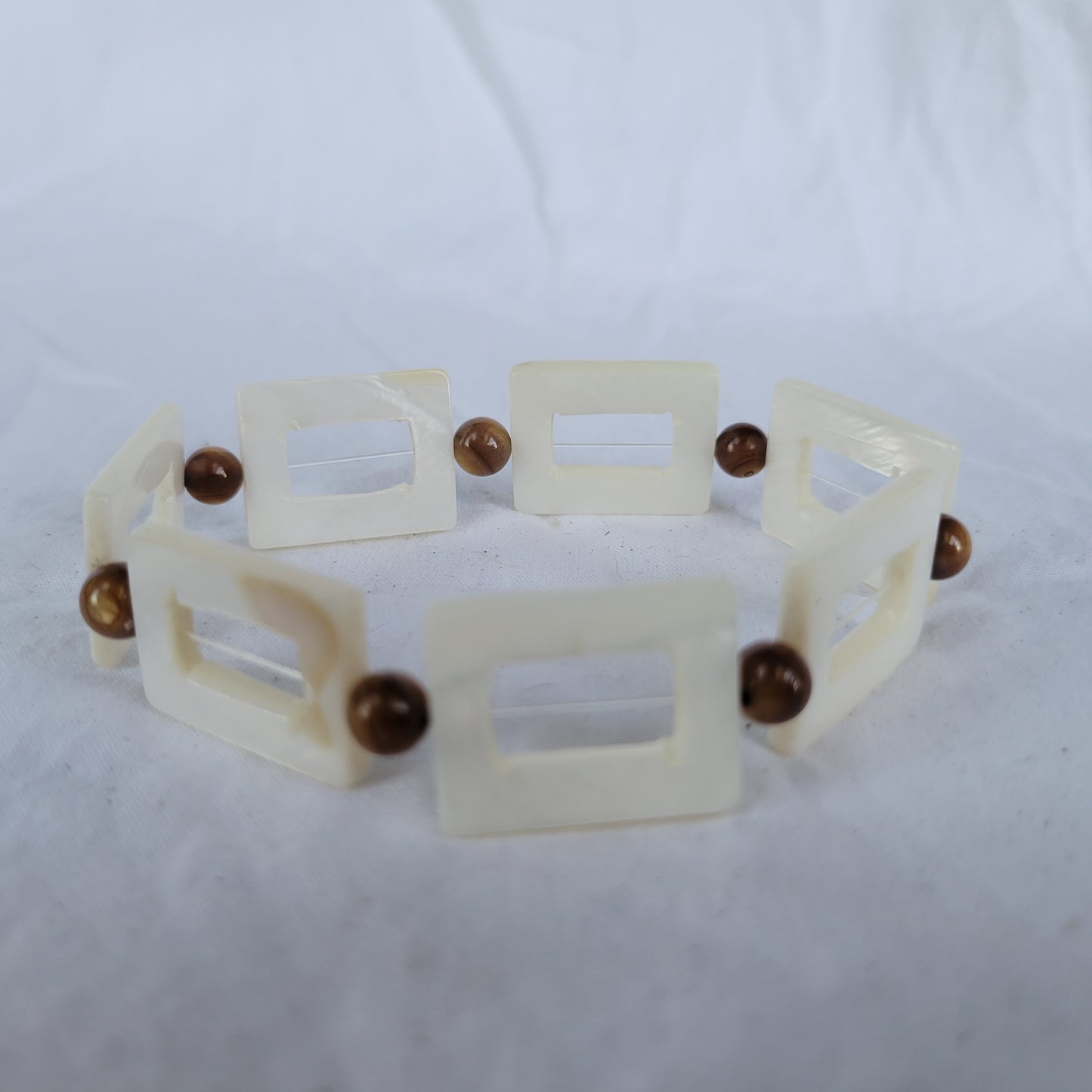White Shell and Brown Glass Bracelet