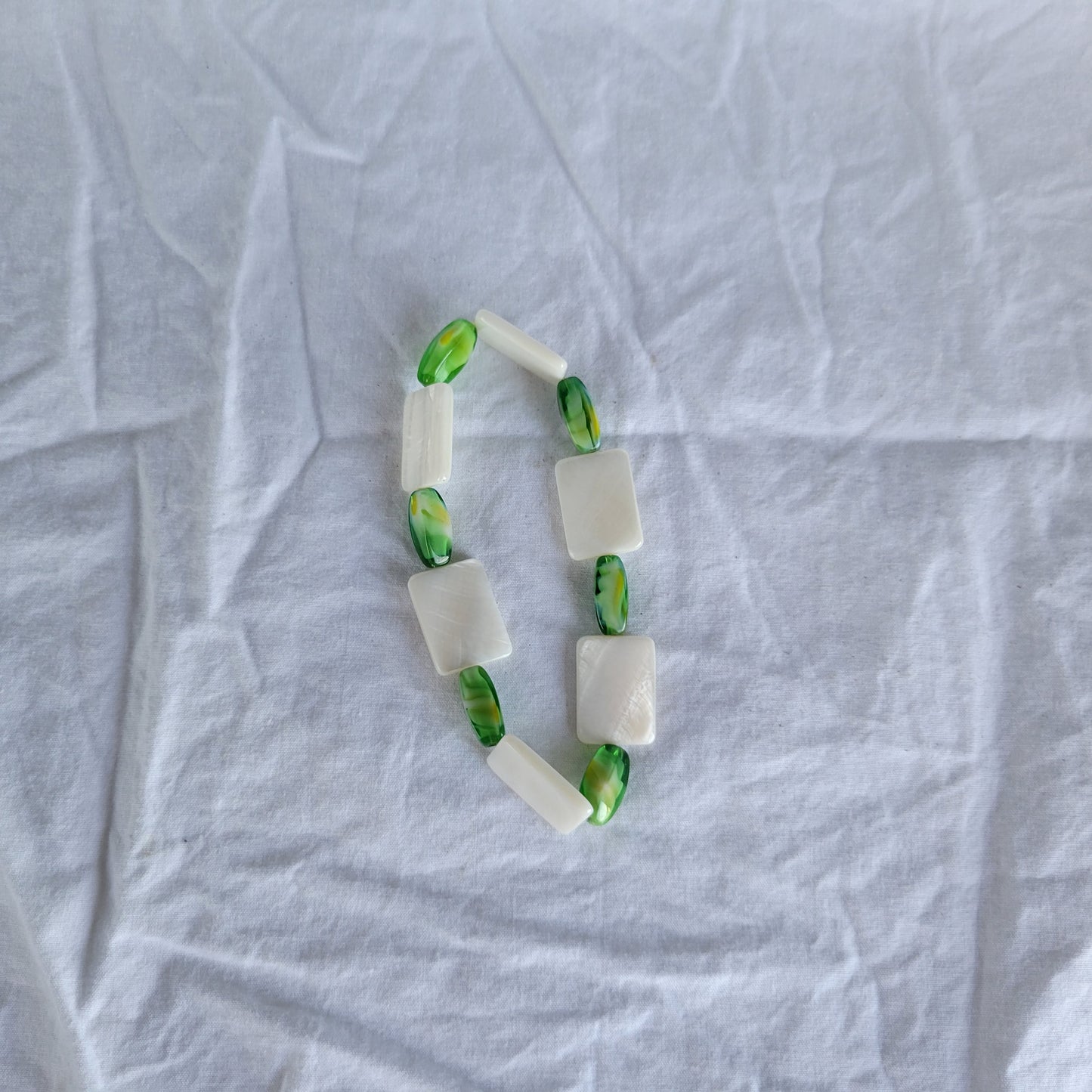 White Shell and Green Beaded Bracelet