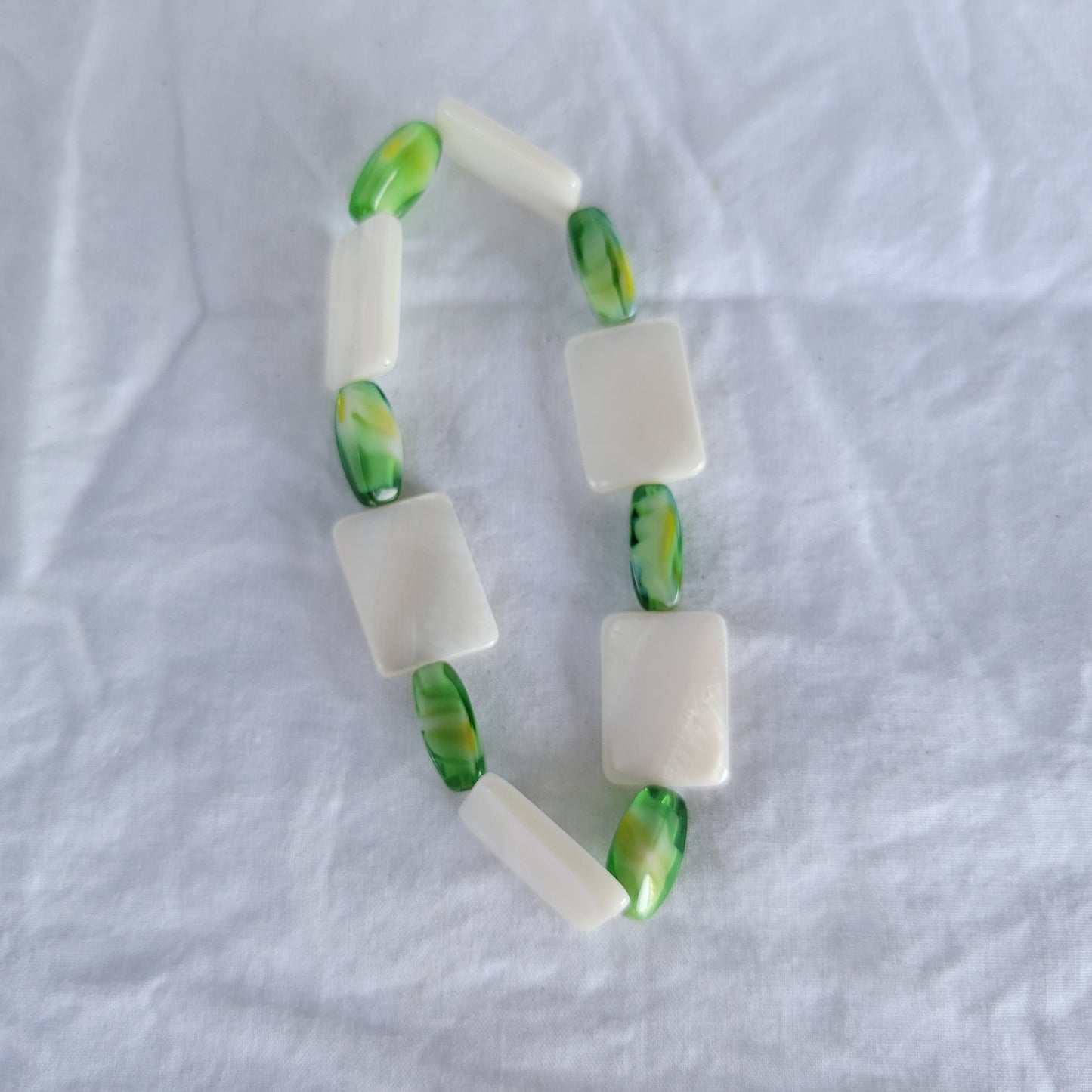 White Shell and Green Beaded Bracelet