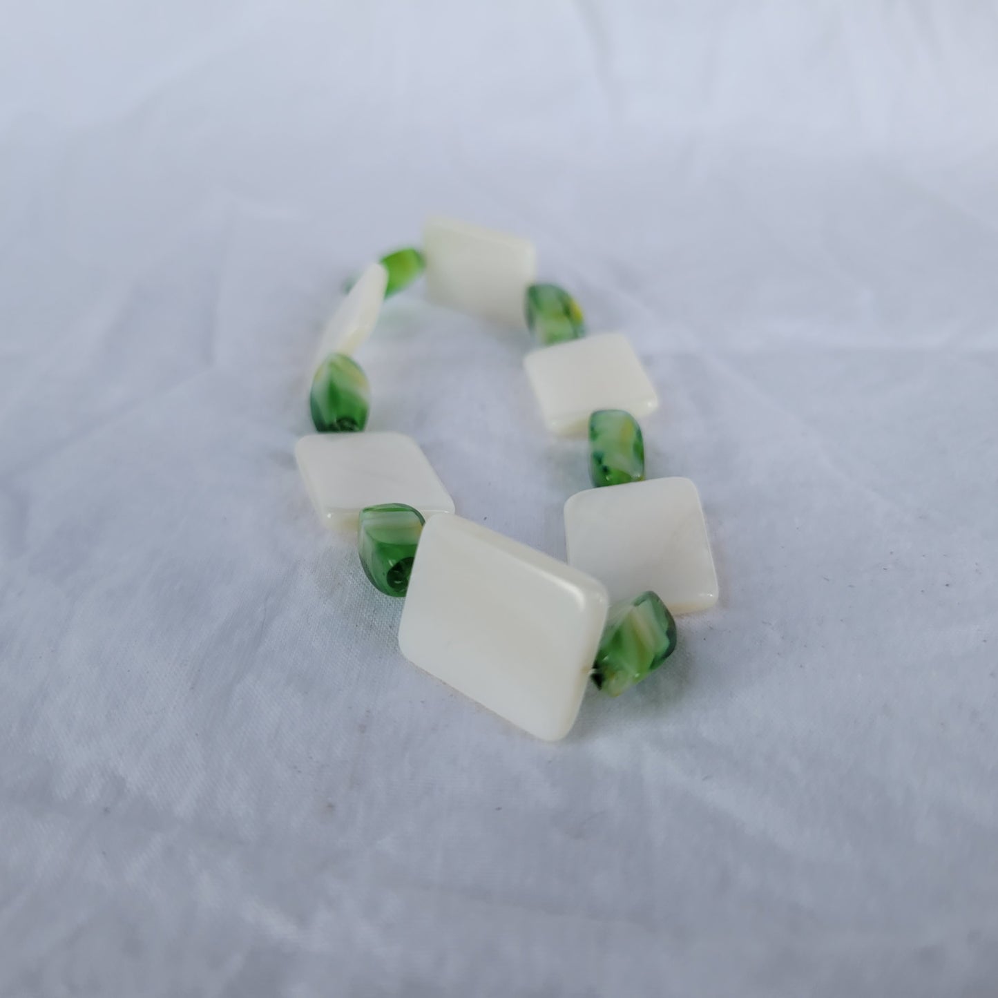 White Shell and Green Beaded Bracelet