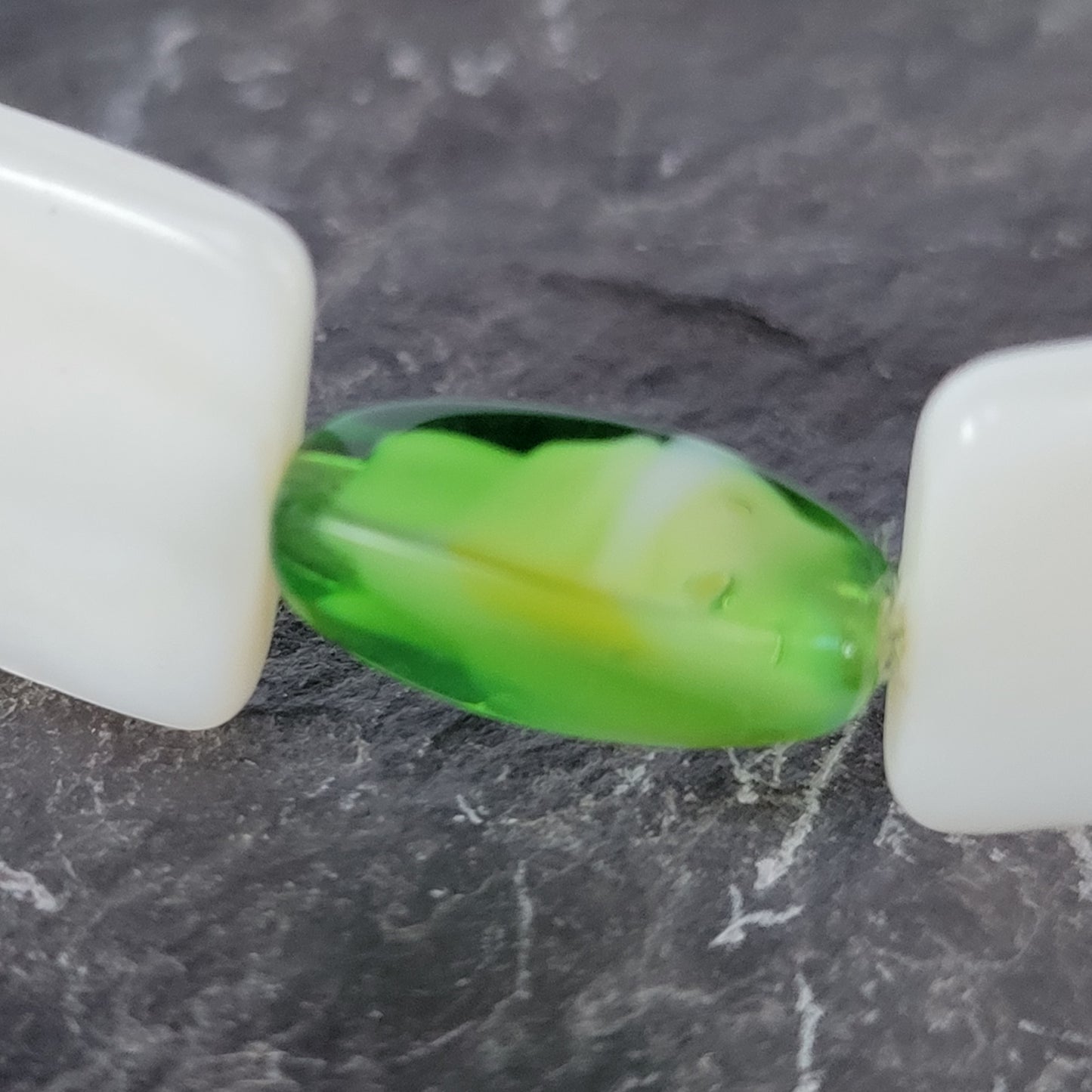 White Shell and Green Beaded Bracelet