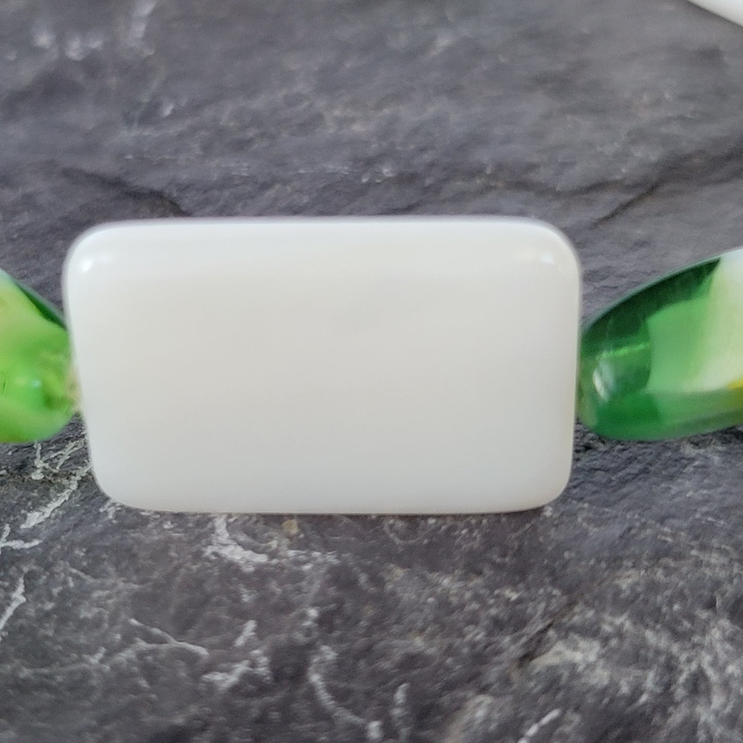 White Shell and Green Beaded Bracelet