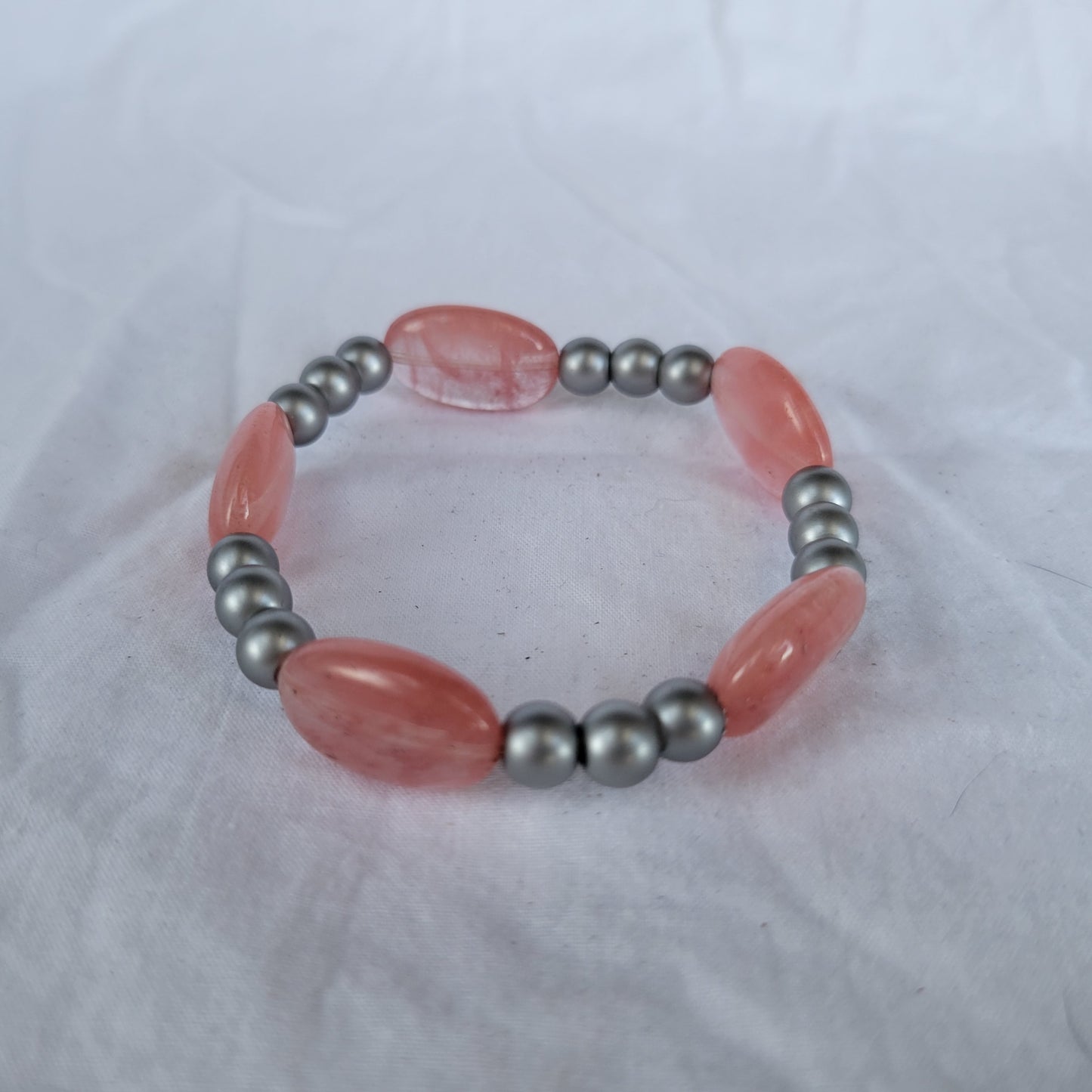 Charcoal and Pink Beaded Bracelet
