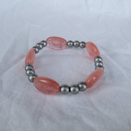 Charcoal and Pink Beaded Bracelet
