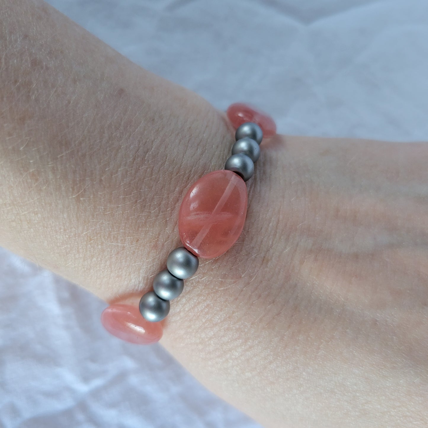 Charcoal and Pink Beaded Bracelet