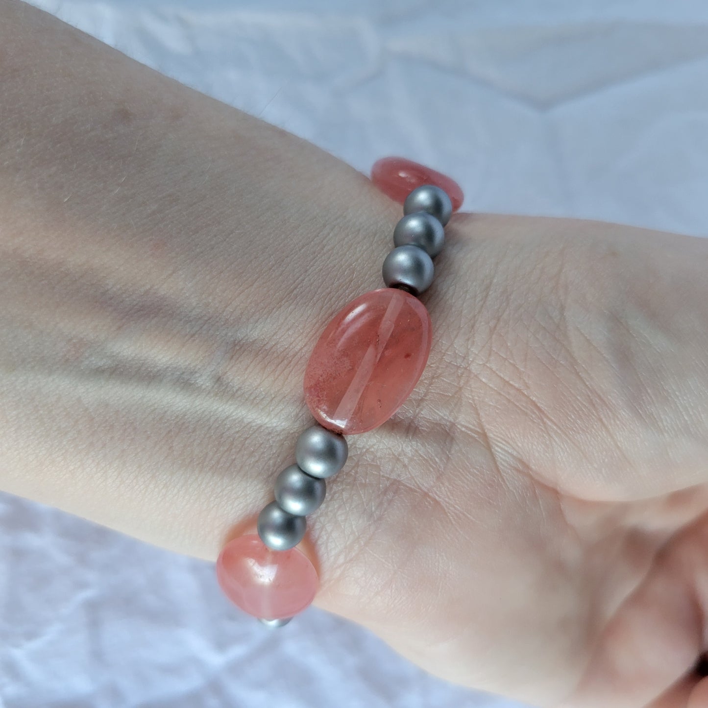 Charcoal and Pink Beaded Bracelet