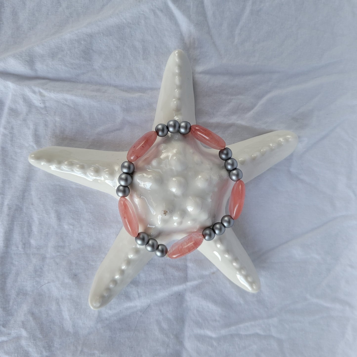 Charcoal and Pink Beaded Bracelet