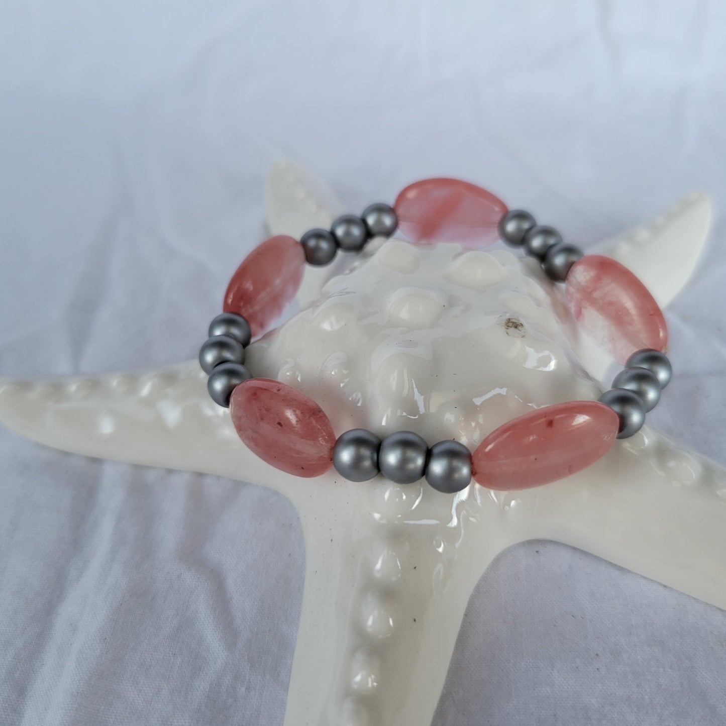 Charcoal and Pink Beaded Bracelet
