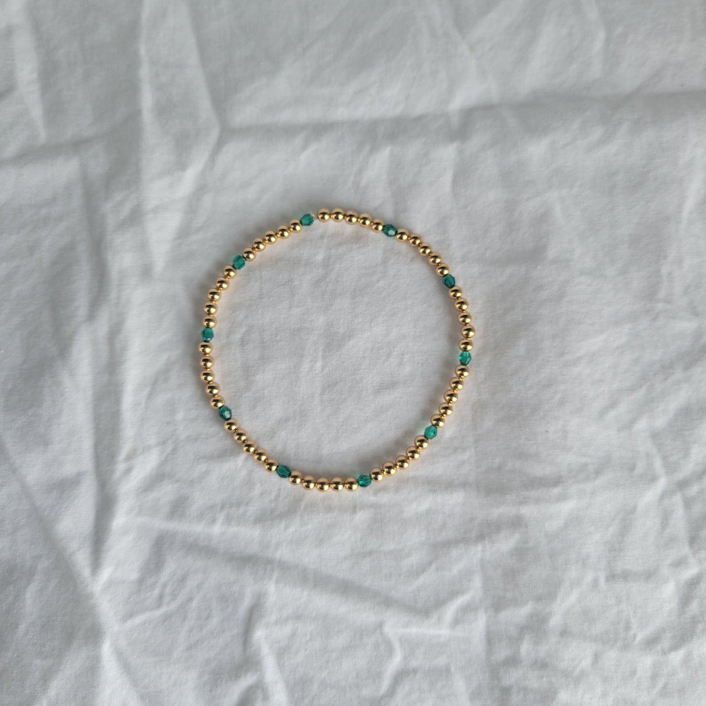Gold with Green Beaded Bracelet
