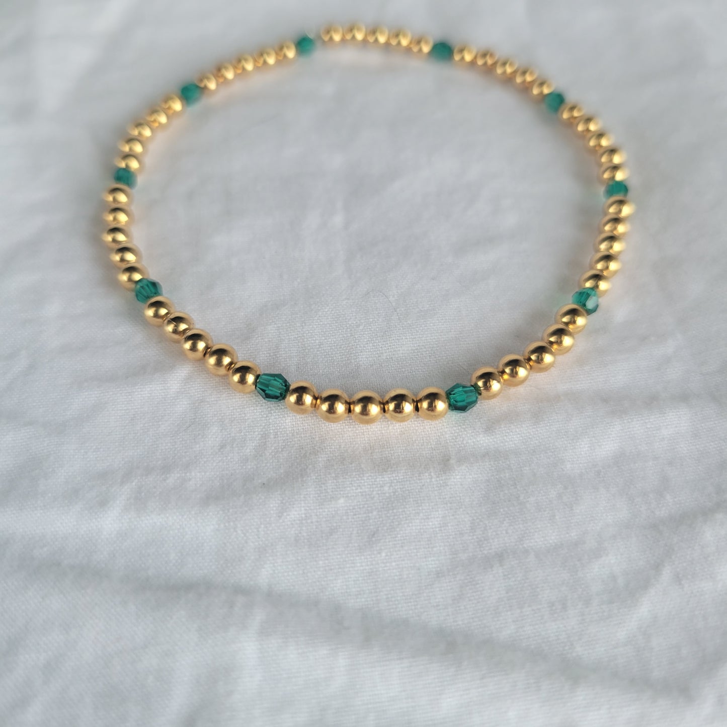 Gold with Green Beaded Bracelet