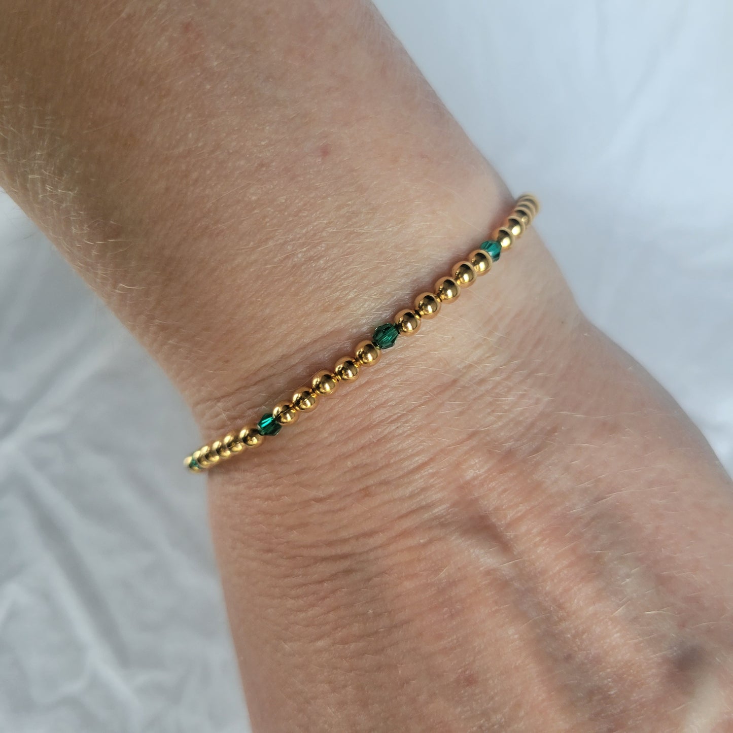 Gold with Green Beaded Bracelet