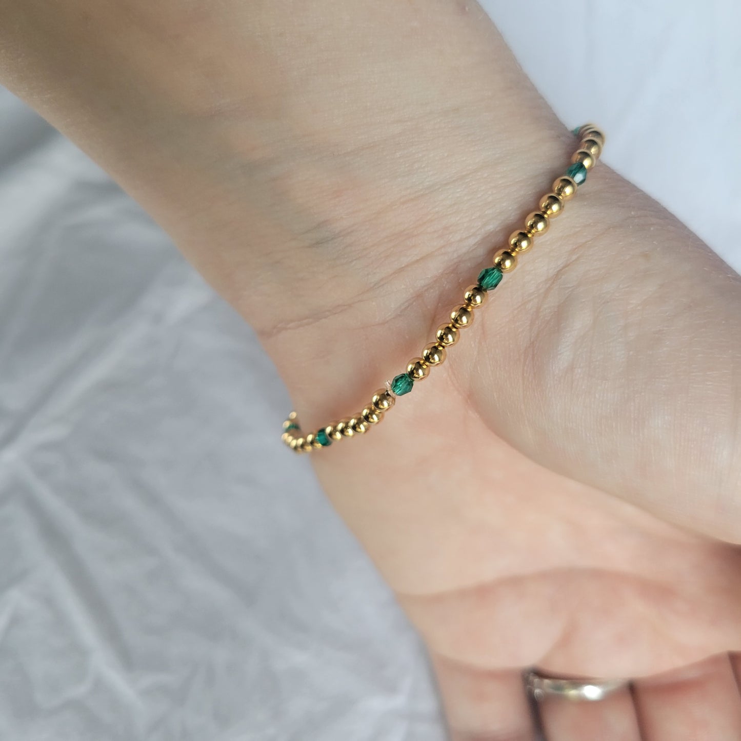 Gold with Green Beaded Bracelet