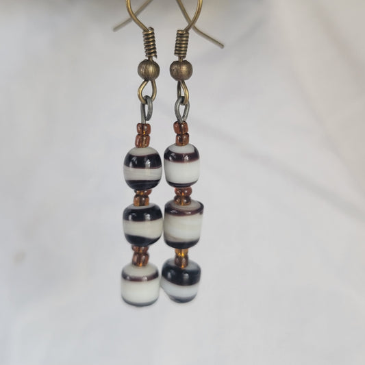 White and Brown Beaded Earrings