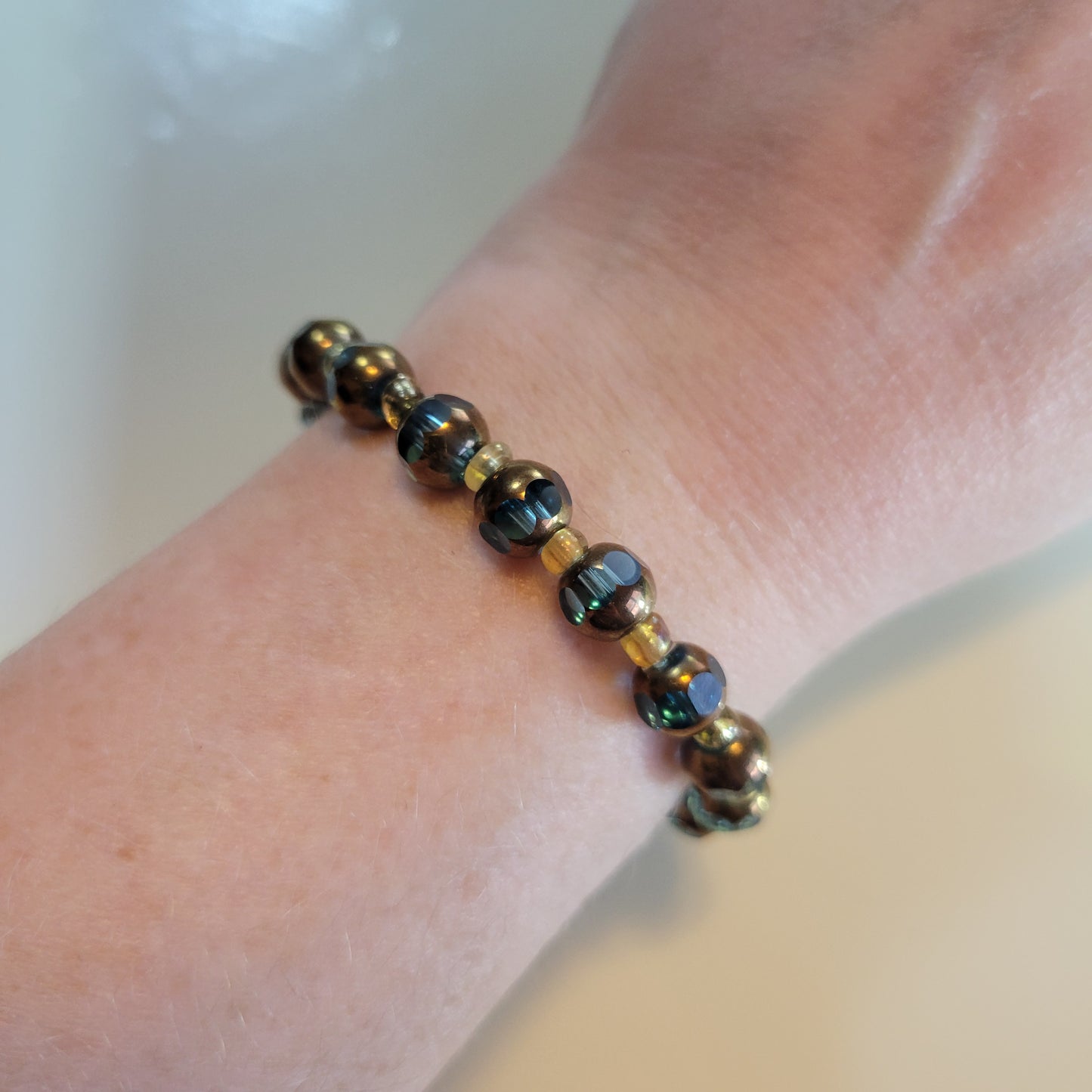 Blue and Gold Beaded Bracelet