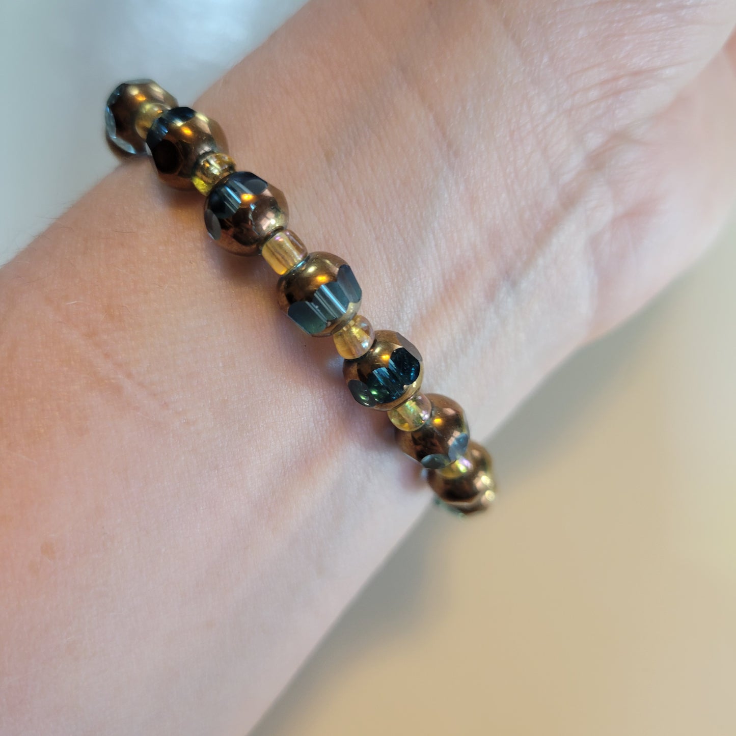 Blue and Gold Beaded Bracelet