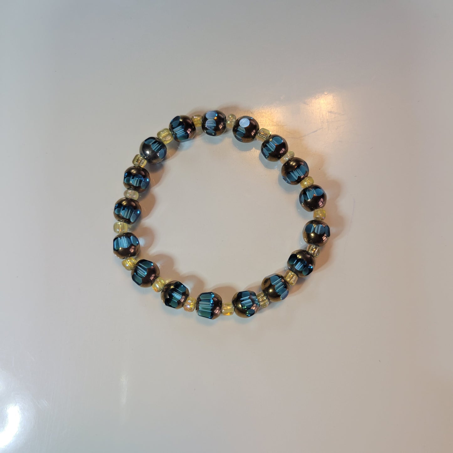 Blue and Gold Beaded Bracelet