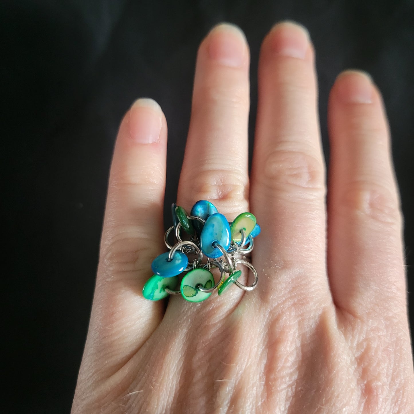 Blue and Green Cluster Ring