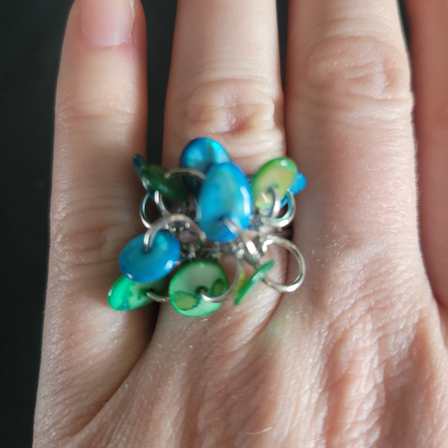 Blue and Green Cluster Ring