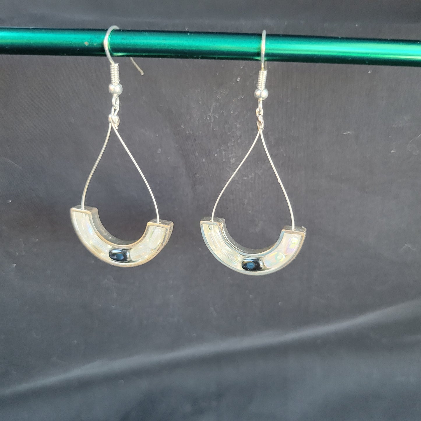 Beaded Metal Crescent Teardrop Earrings