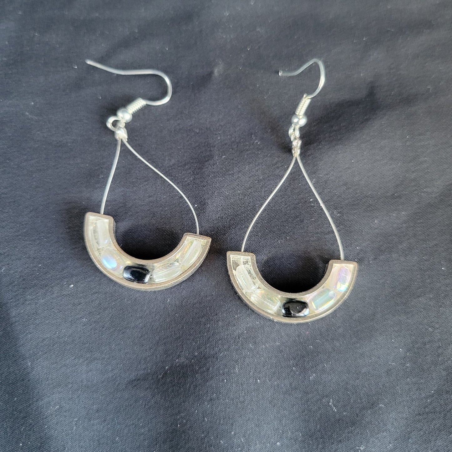 Beaded Metal Crescent Teardrop Earrings