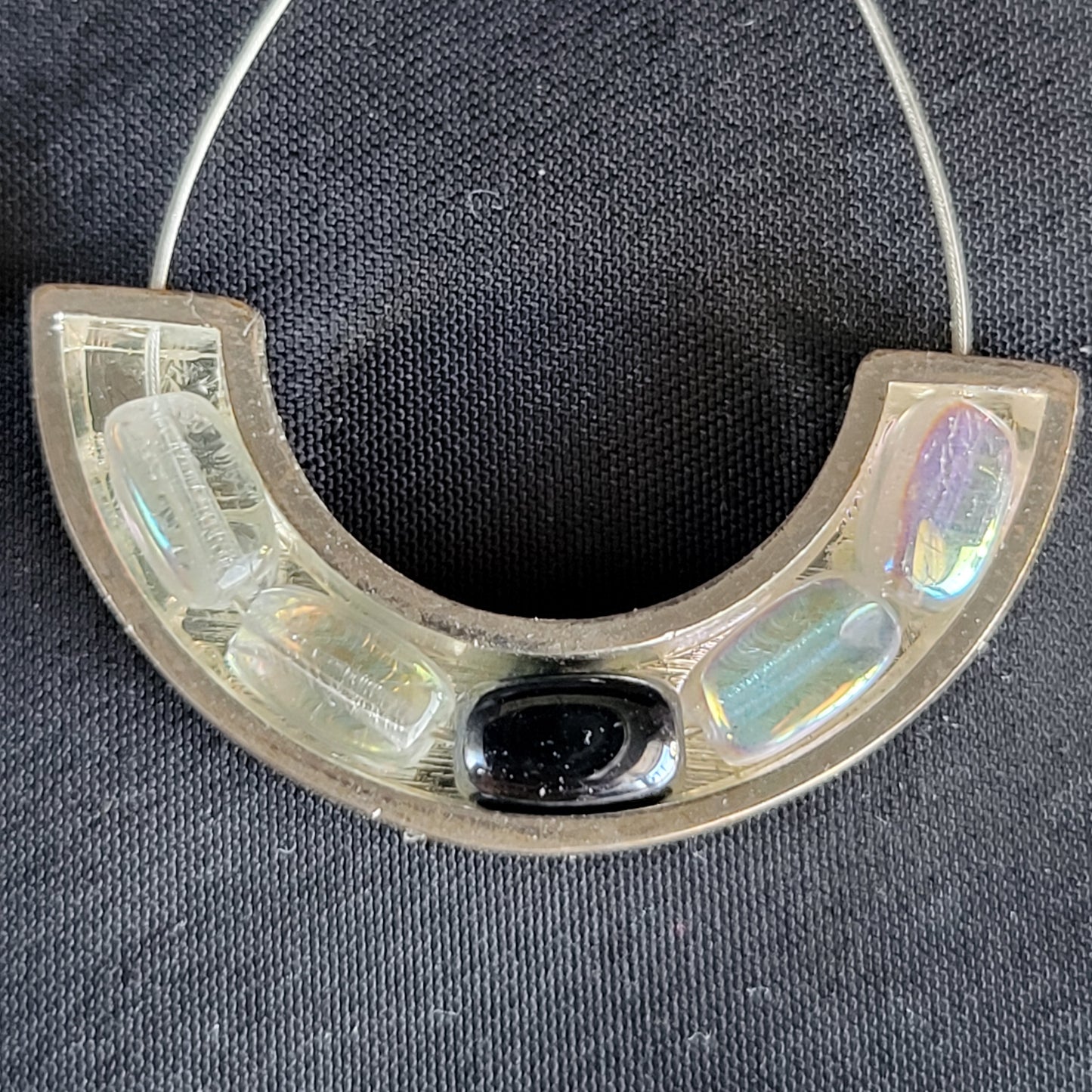 Beaded Metal Crescent Teardrop Earrings