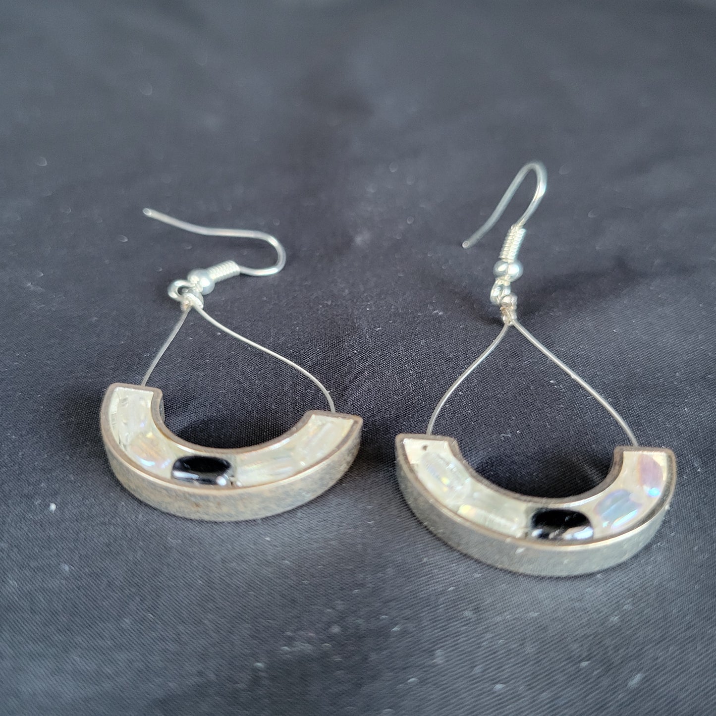 Beaded Metal Crescent Teardrop Earrings