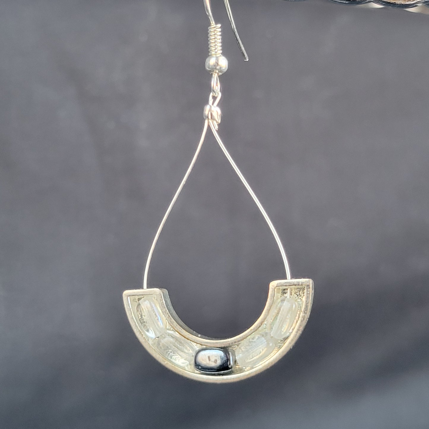 Beaded Metal Crescent Teardrop Earrings