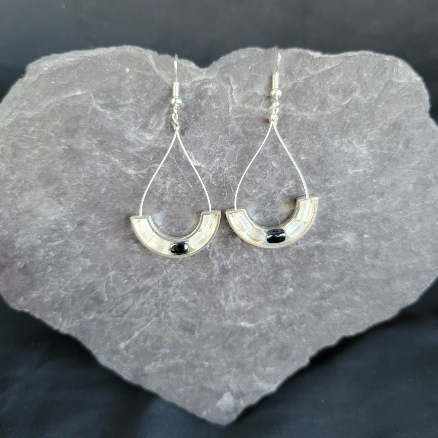 Beaded Metal Crescent Teardrop Earrings