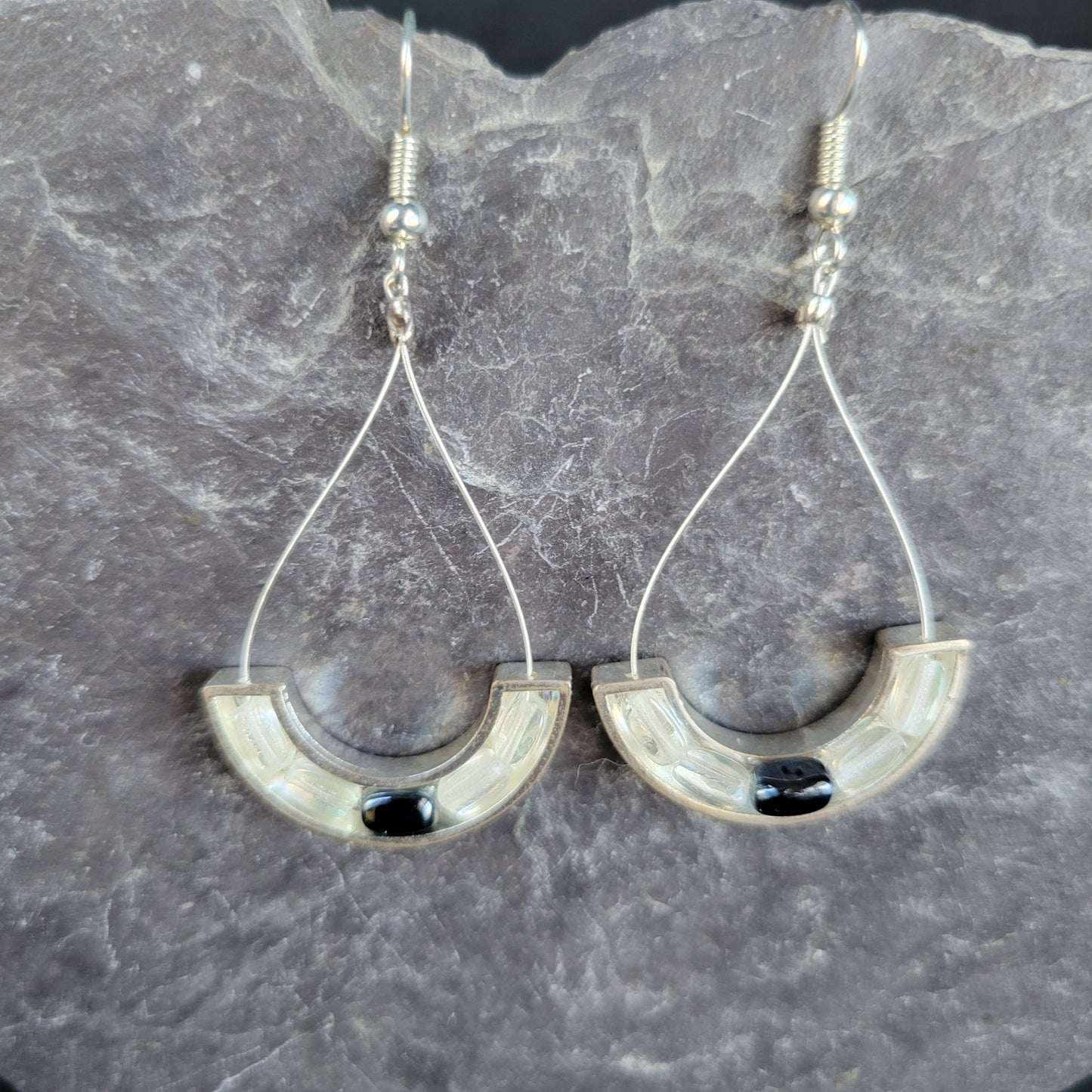 Beaded Metal Crescent Teardrop Earrings