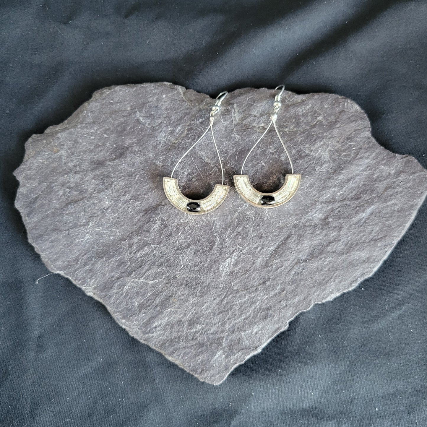 Beaded Metal Crescent Teardrop Earrings