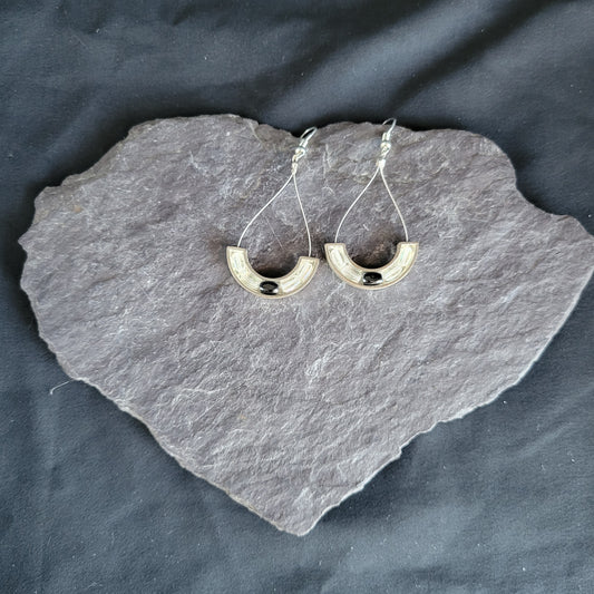 Beaded Metal Crescent Teardrop Earrings