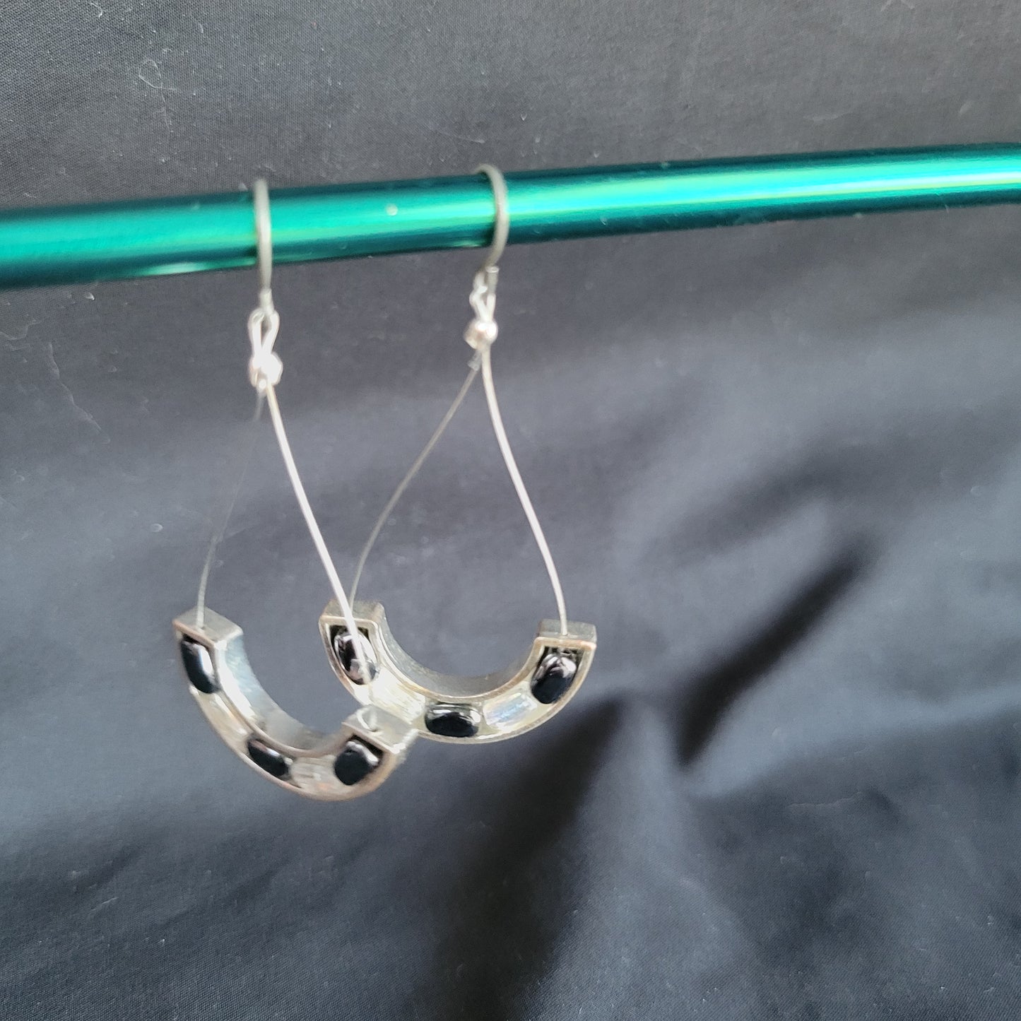 Metal Crescent on Wire Teardrop Earrings