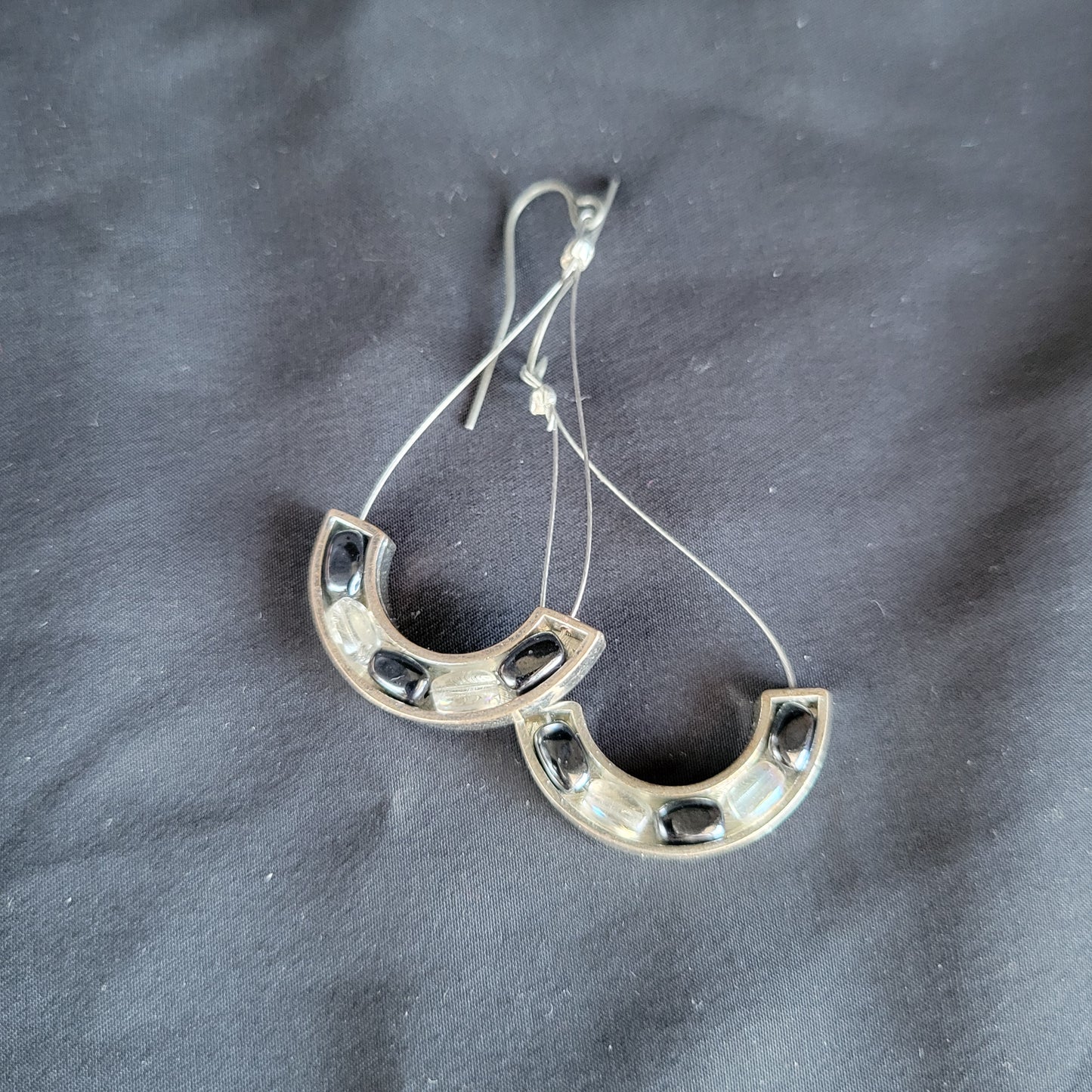 Metal Crescent on Wire Teardrop Earrings