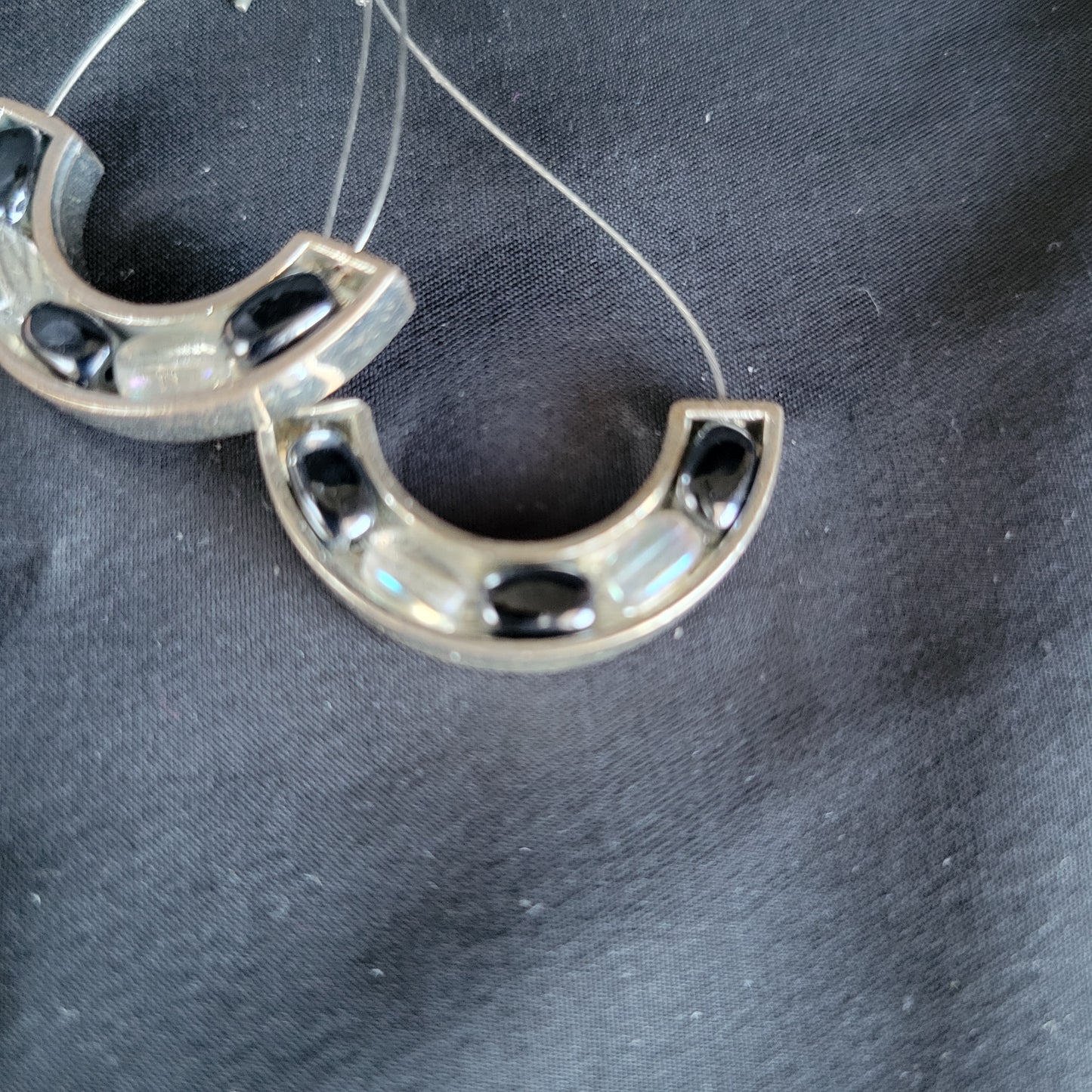Metal Crescent on Wire Teardrop Earrings