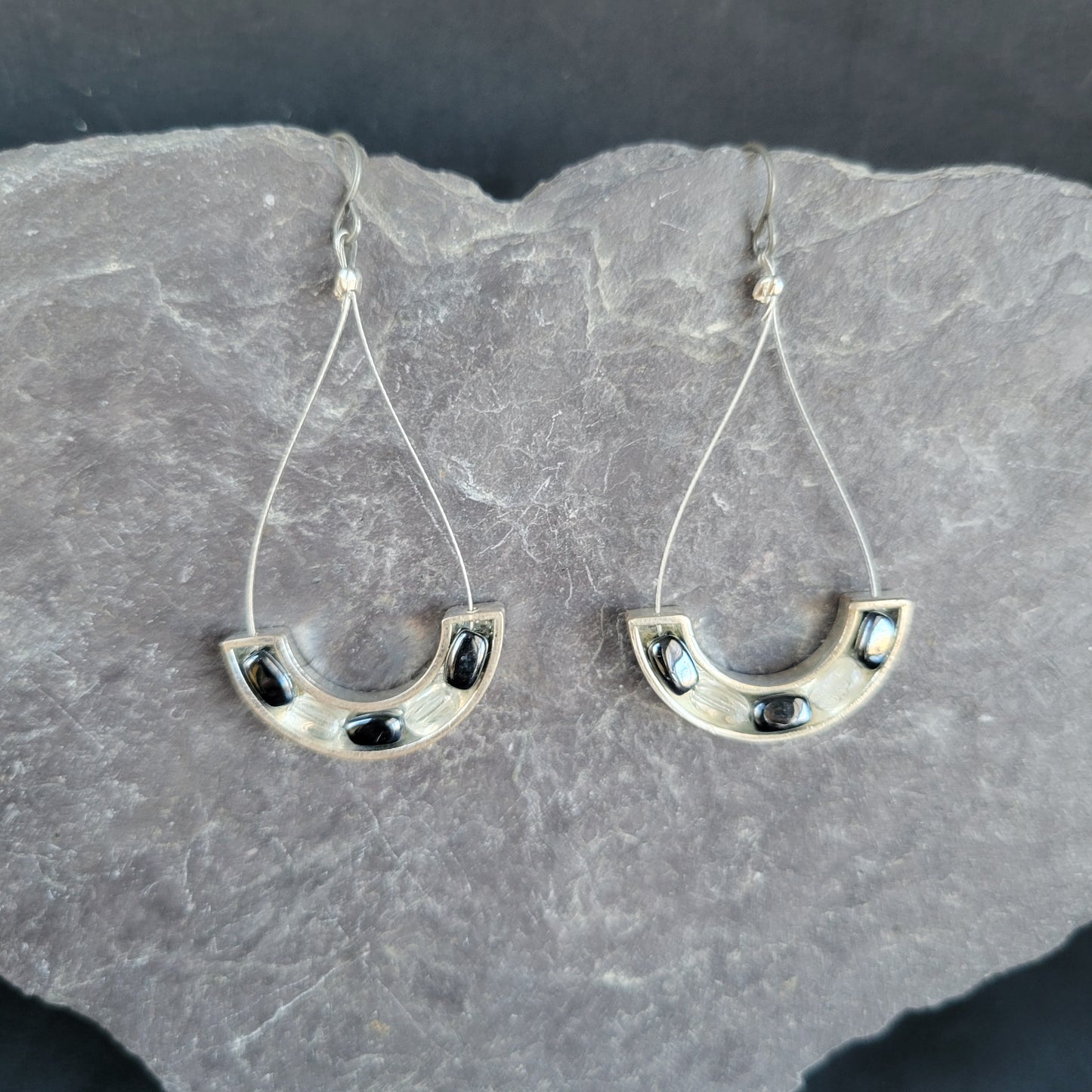 Metal Crescent on Wire Teardrop Earrings