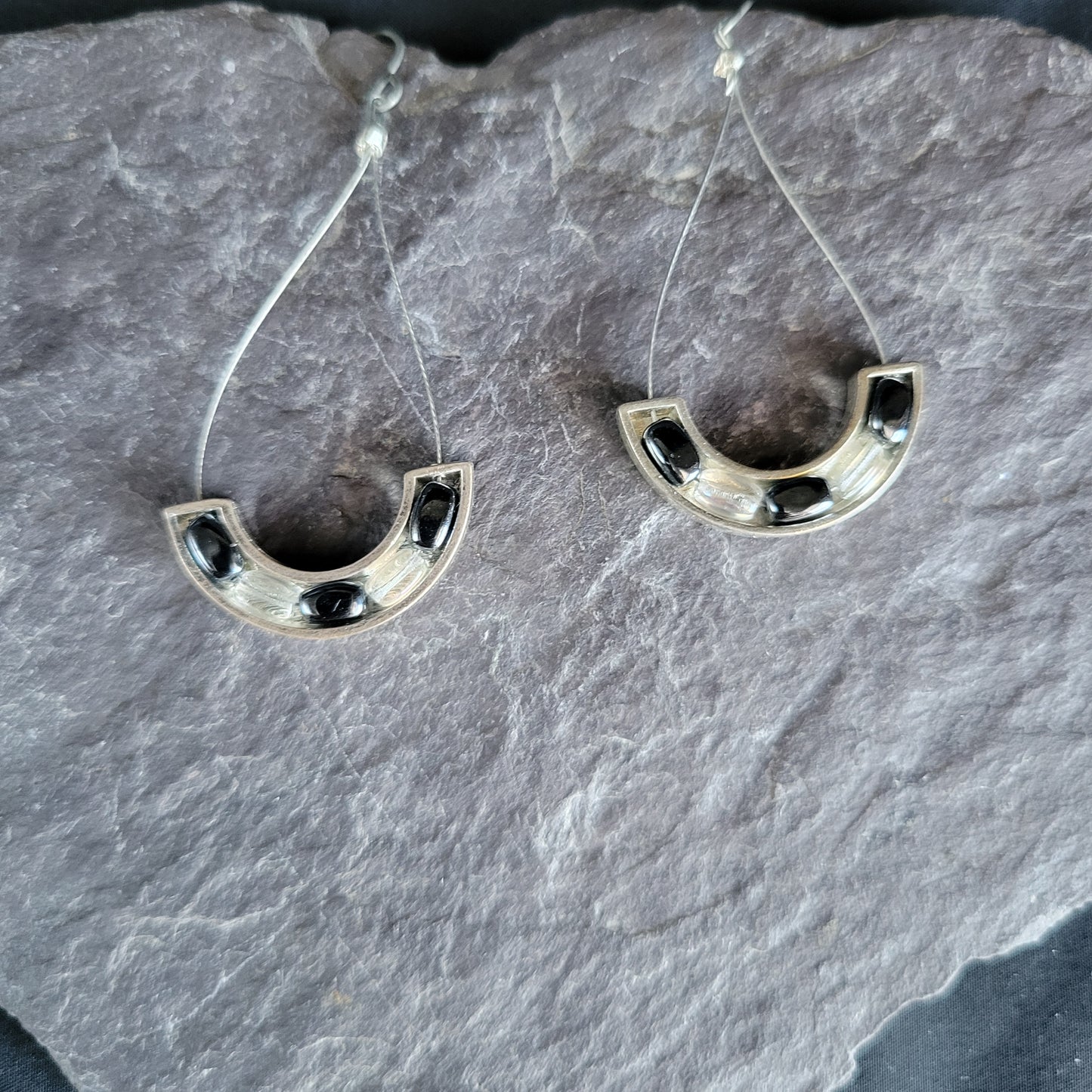 Metal Crescent on Wire Teardrop Earrings