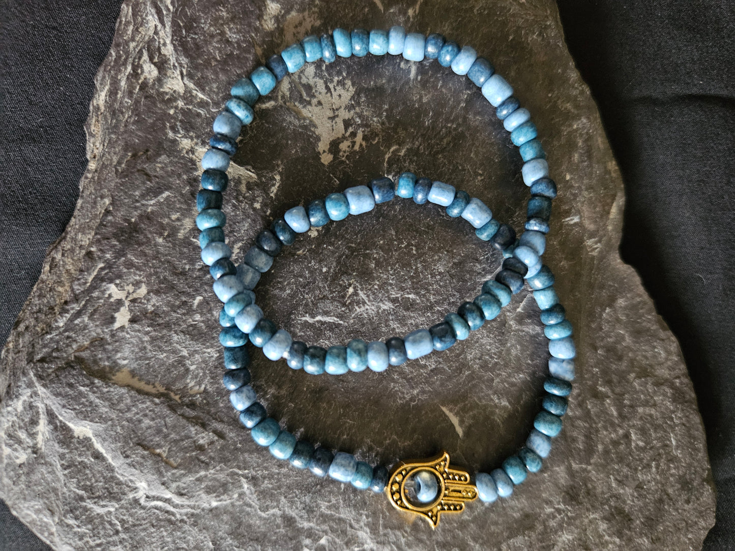 Blue Hamsa Hand Beaded Set
