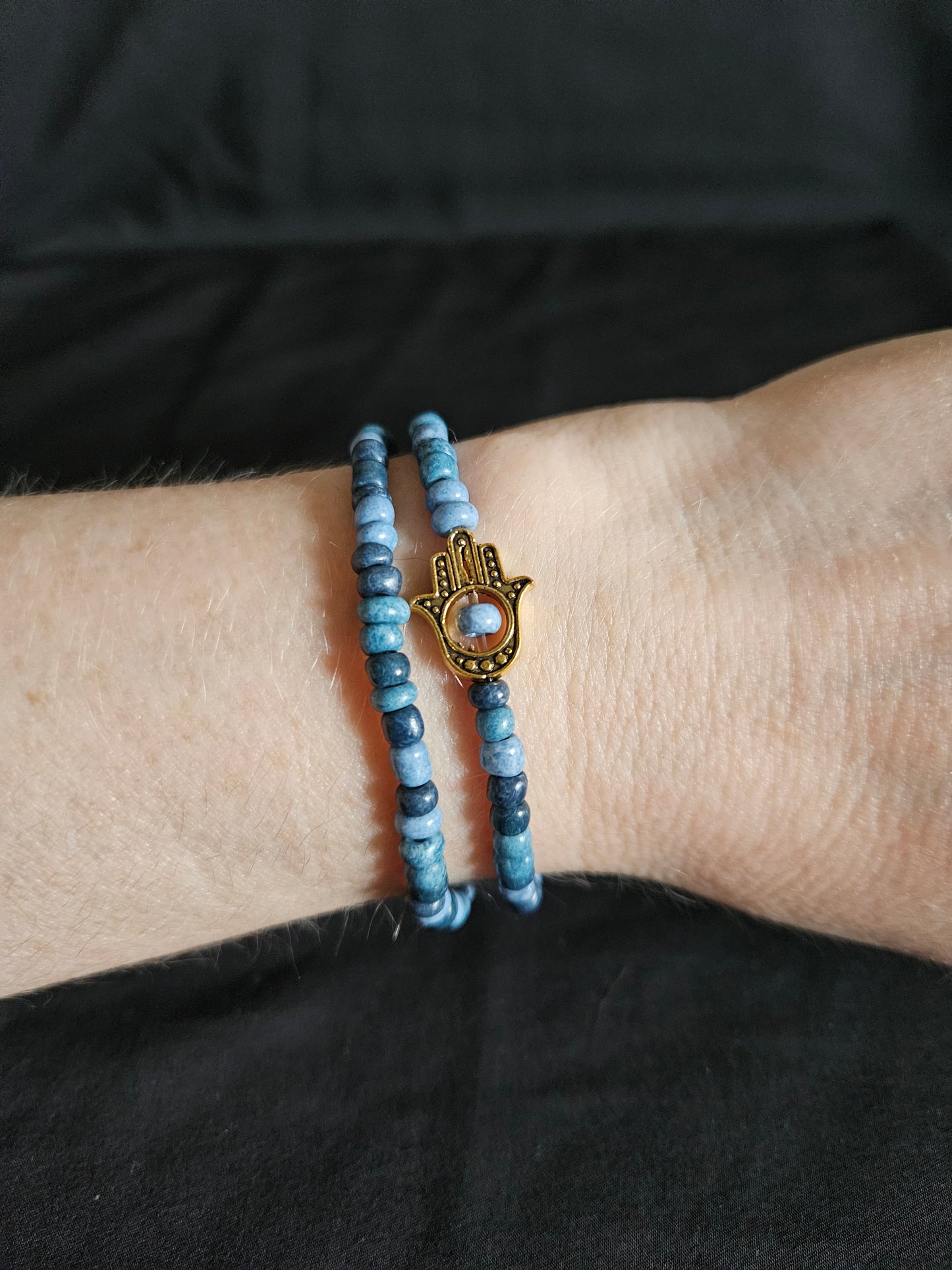 Blue Hamsa Hand Beaded Set