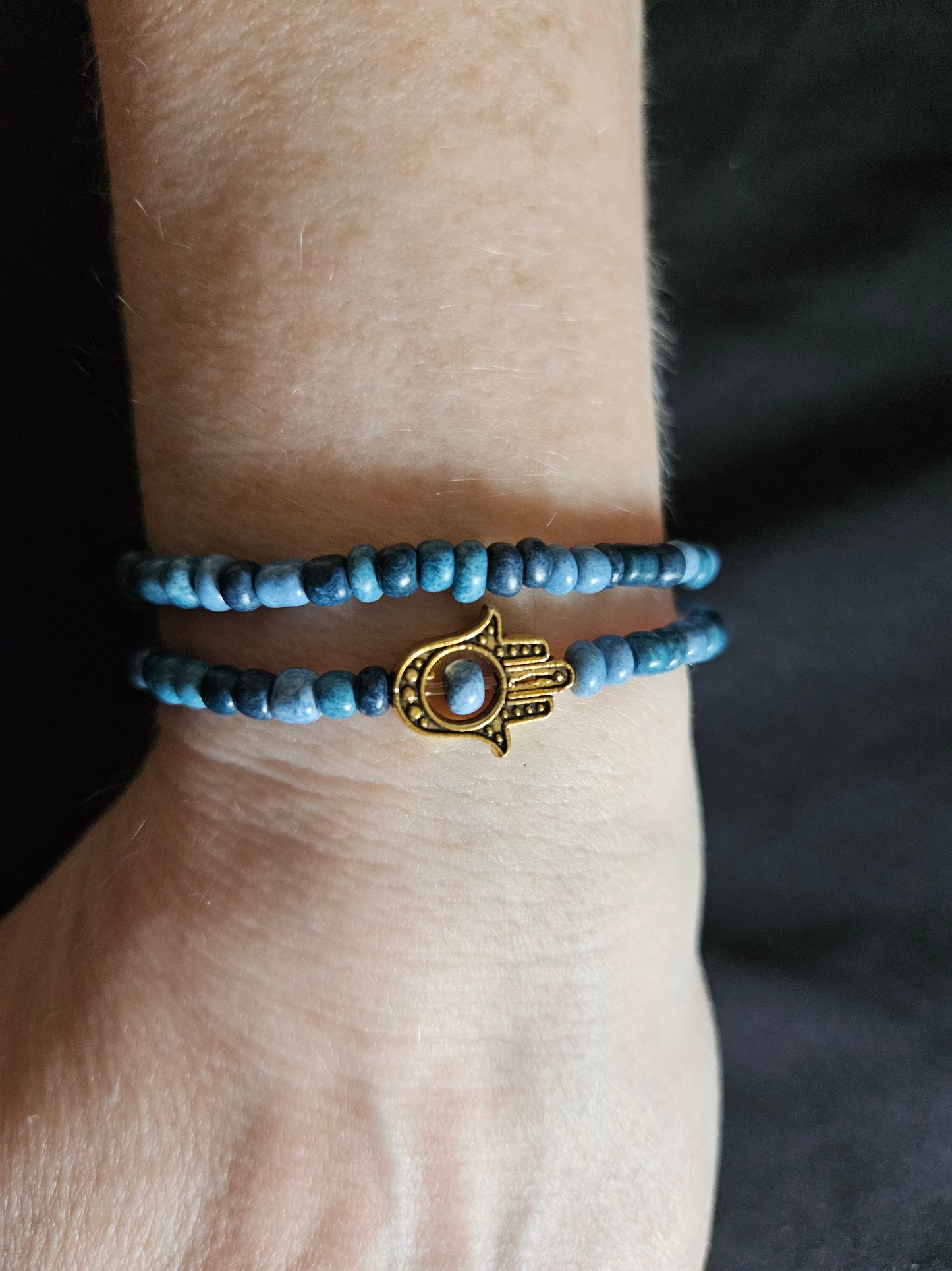 Blue Hamsa Hand Beaded Set